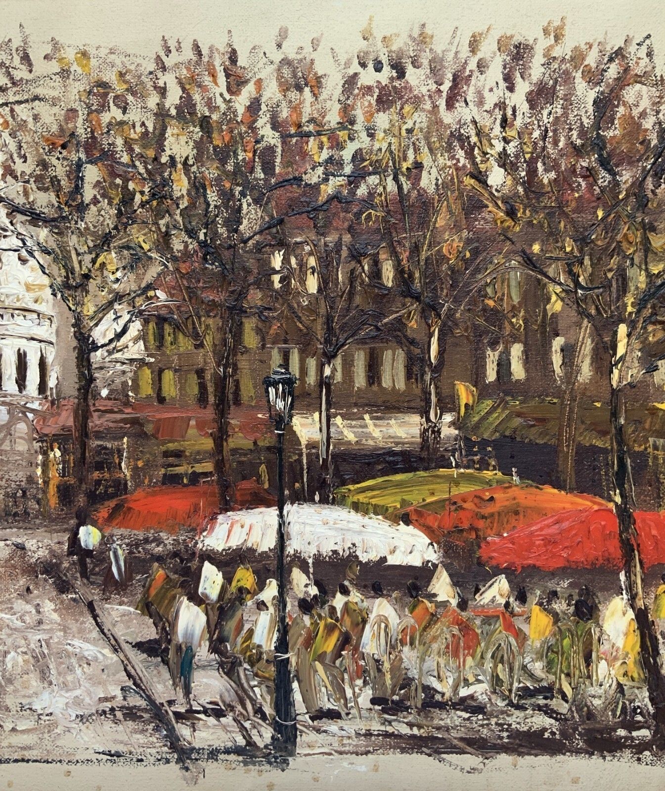 Parisian Market Day Large, Superb Cityscape Impasto & Oil On Canvas Painting photo buy