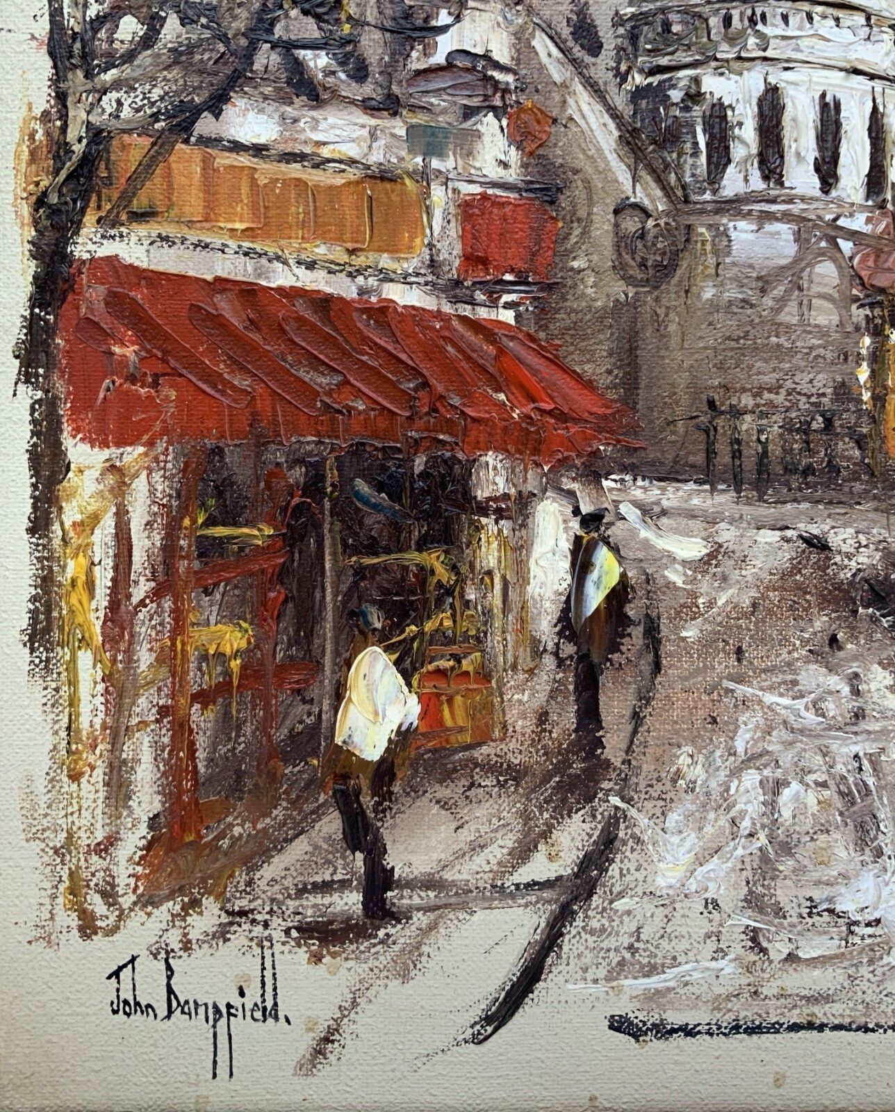 photo for sale Parisian Market Day Large, Superb Cityscape Impasto & Oil On Canvas Painting