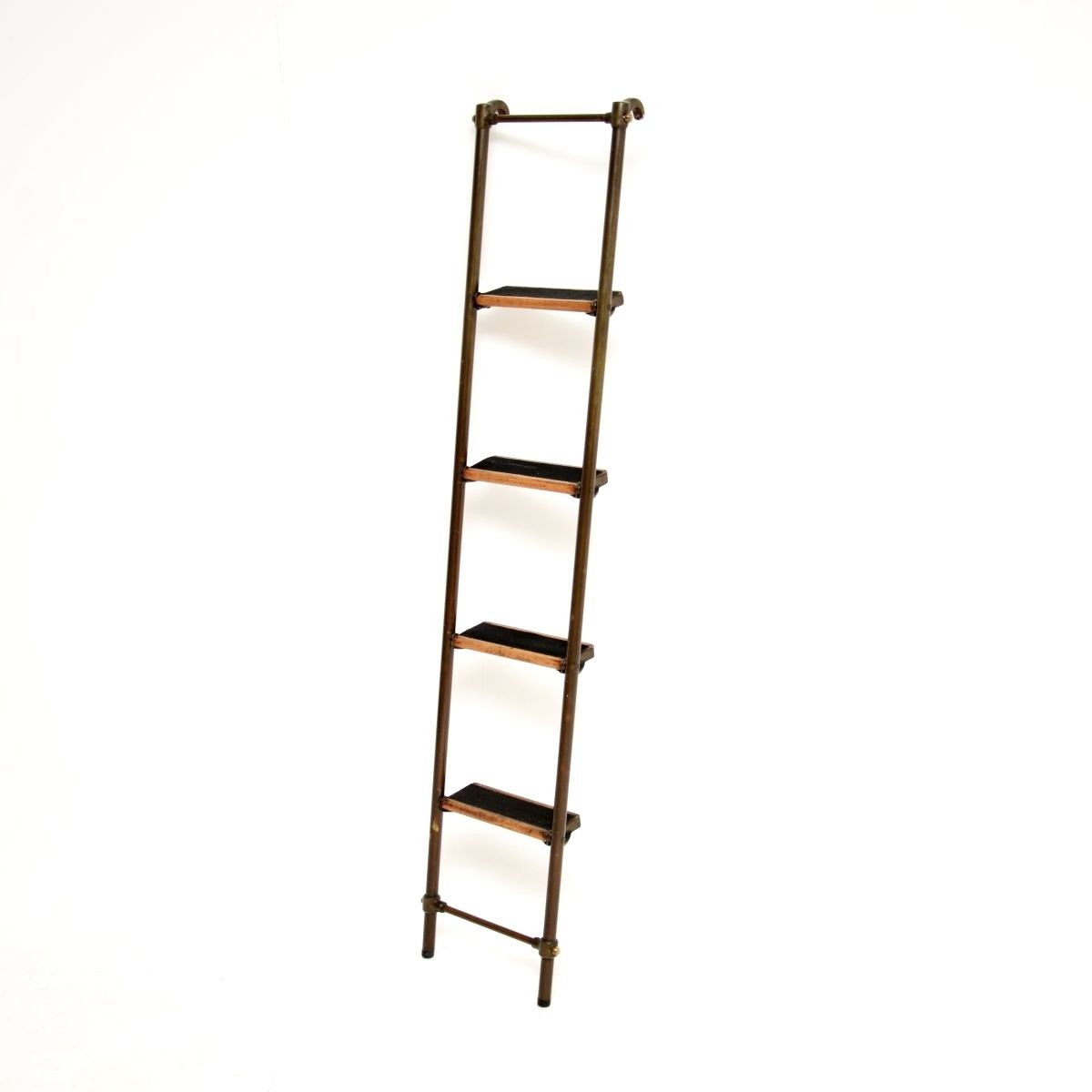 Antique Victorian Brass Library Steps / Ladder
