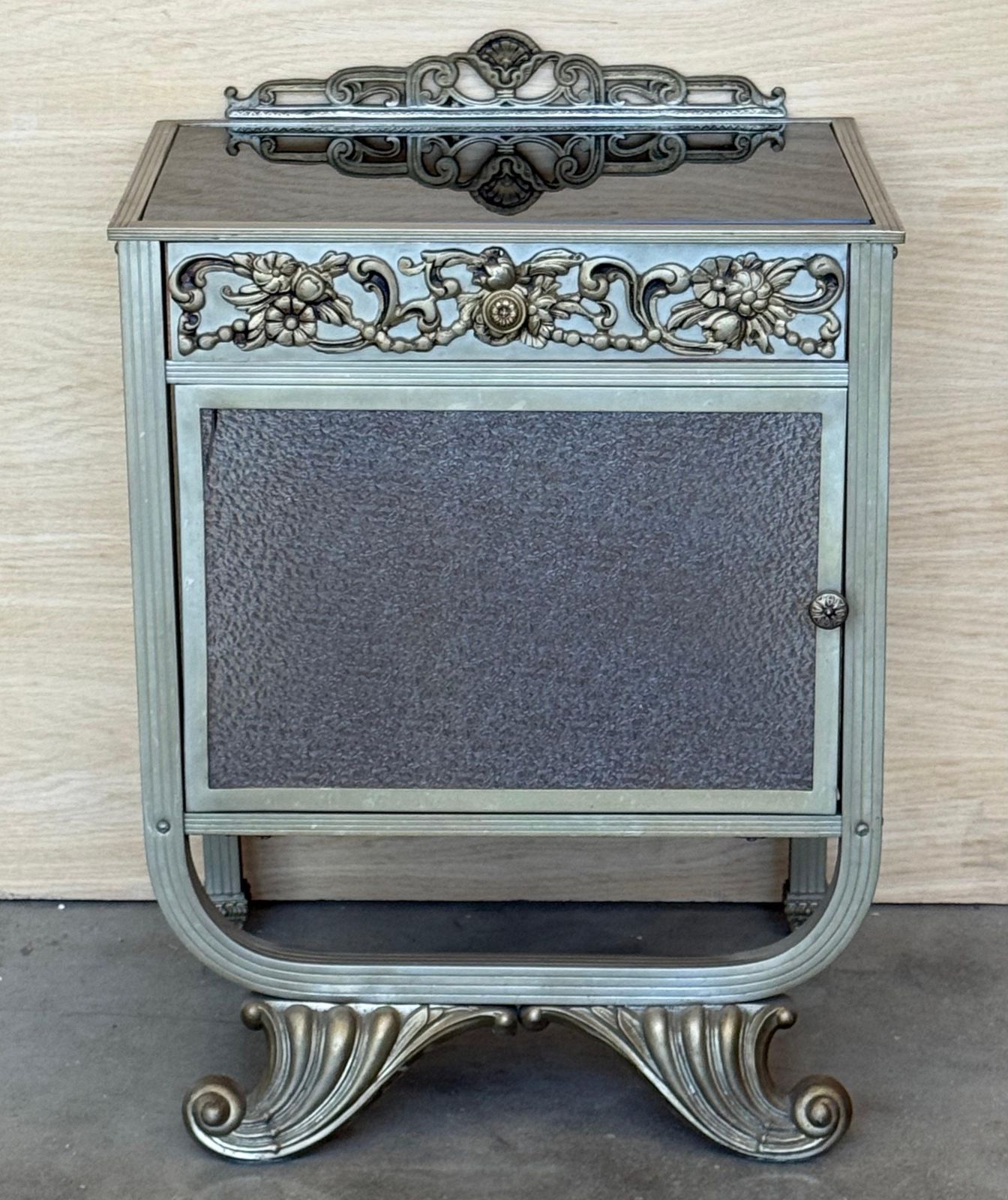 Art Deco Pair Of Metal Nightstands With Original Crystal Door photo furniture