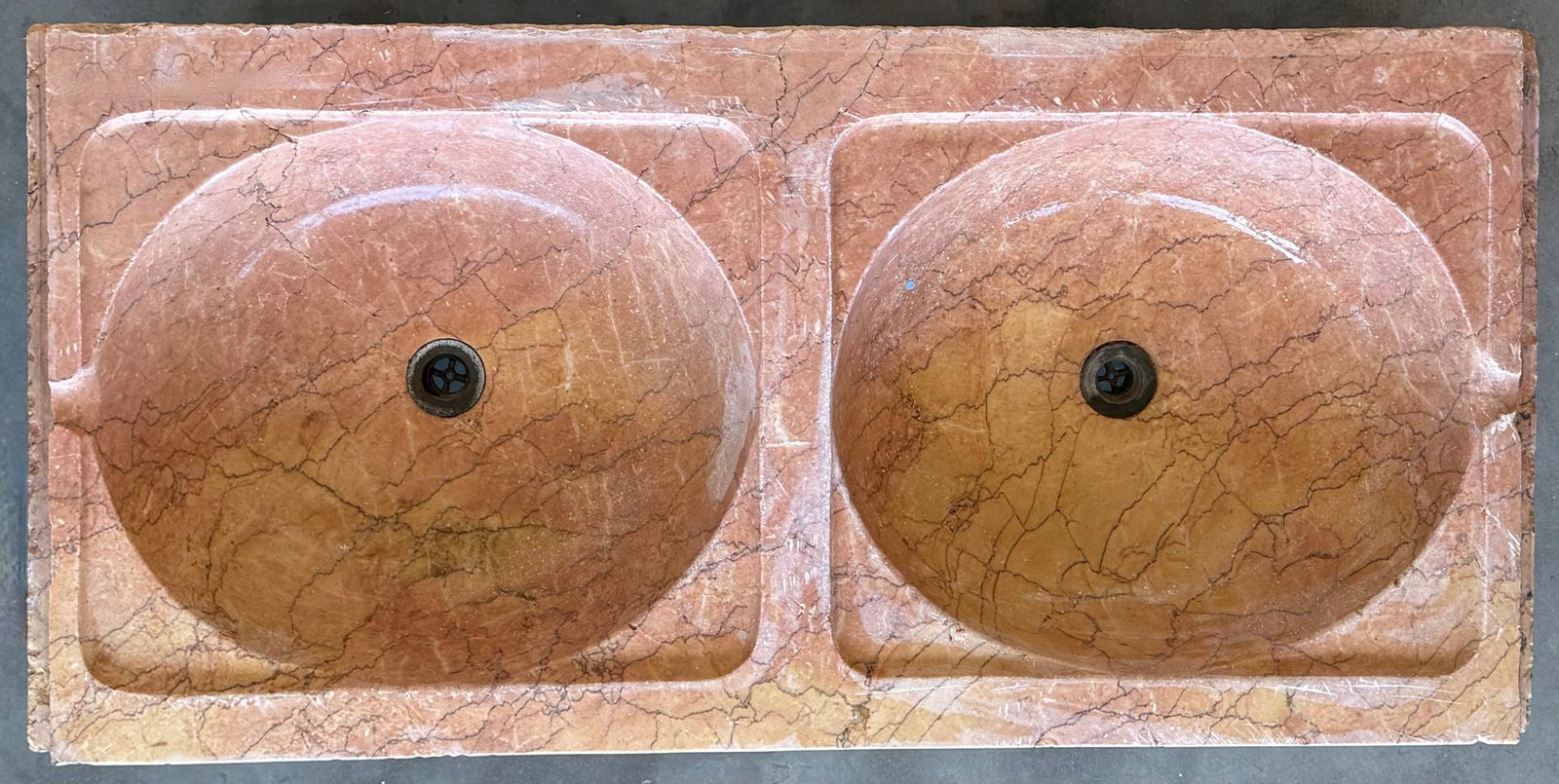 19th Century Antique Hand Carved Pink Marble Double Basin Kitchen Sink photo furniture