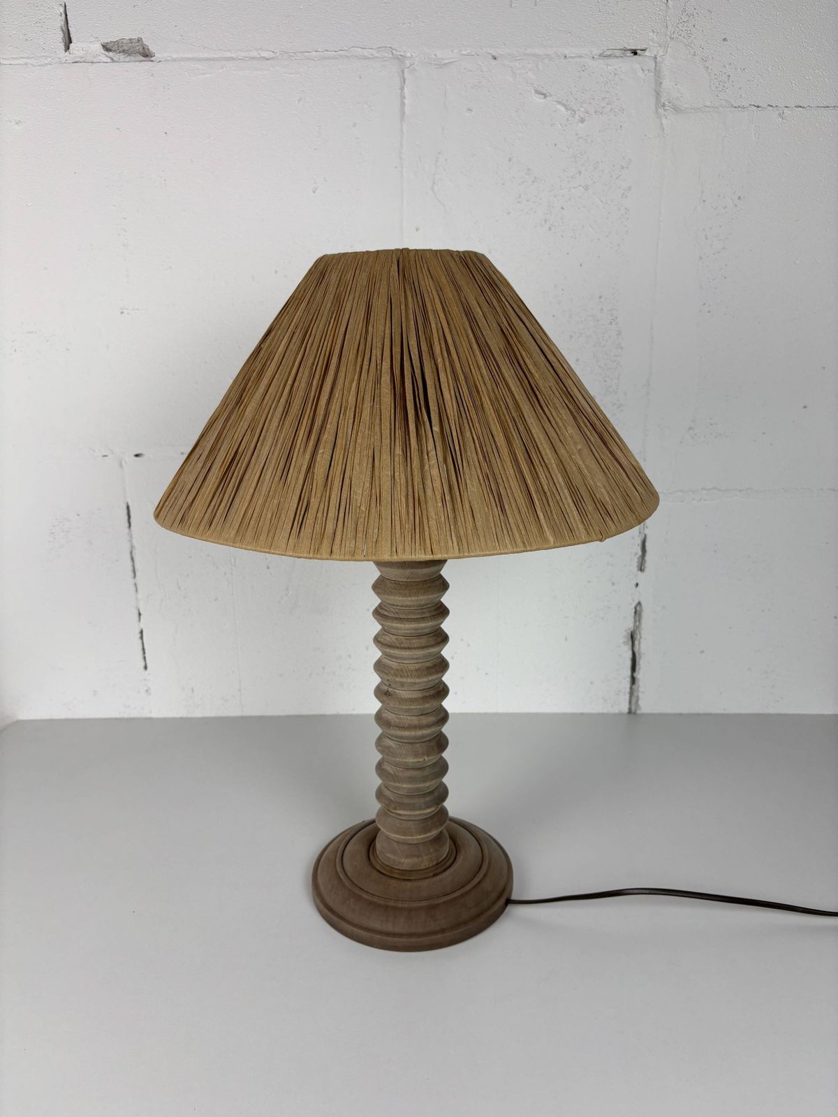 Wabi Sabi Brutalist Wood Turned Table Lamp In The Style Of Charles Dudouyt photo Lighting