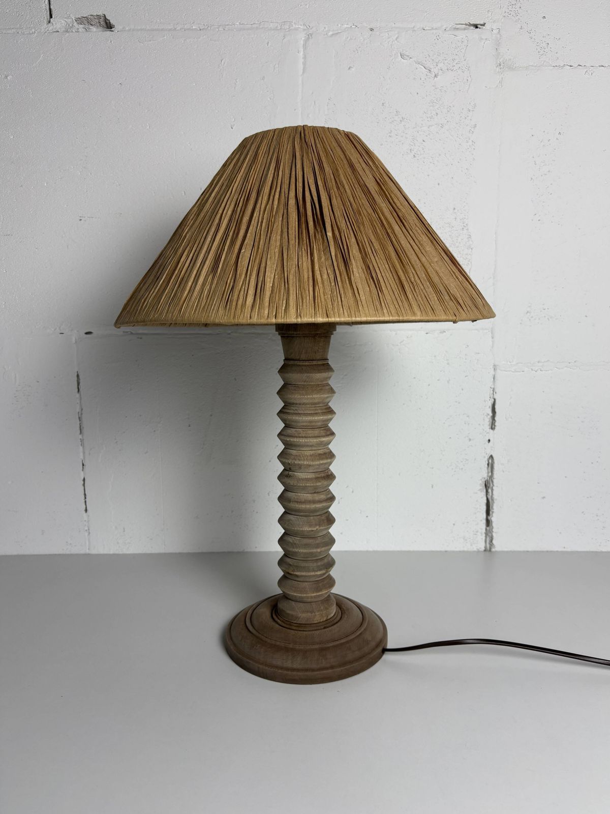 Wabi Sabi Brutalist Wood Turned Table Lamp In The Style Of Charles Dudouyt photo vintage