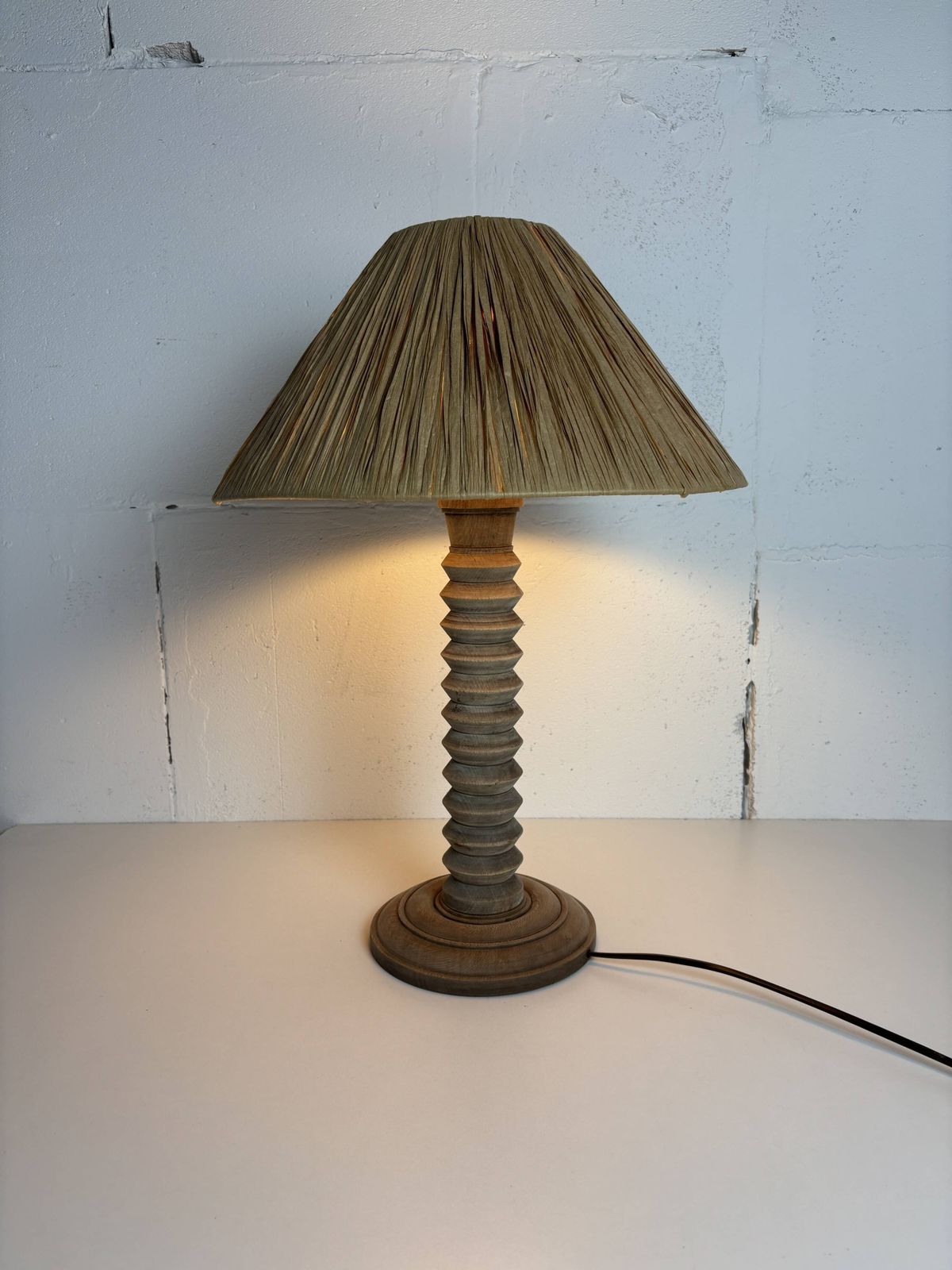 Lighting Wabi Sabi Brutalist Wood Turned Table Lamp In The Style Of Charles Dudouyt photo