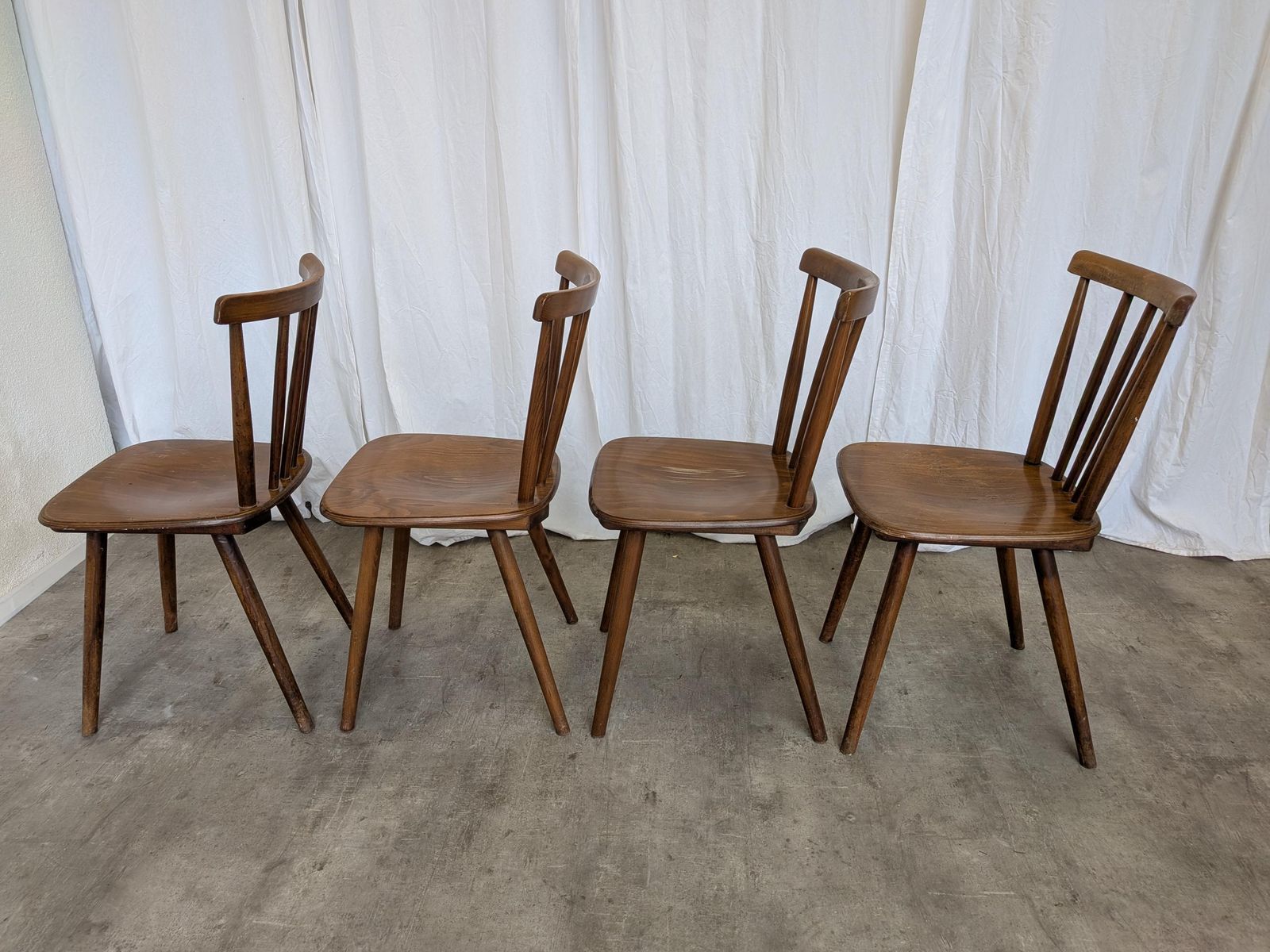 Furniture Set Of 4 Vintage Windsor Dining Chairs: Mid Century Brown Wooden / Stol Kamnik 1970s photo