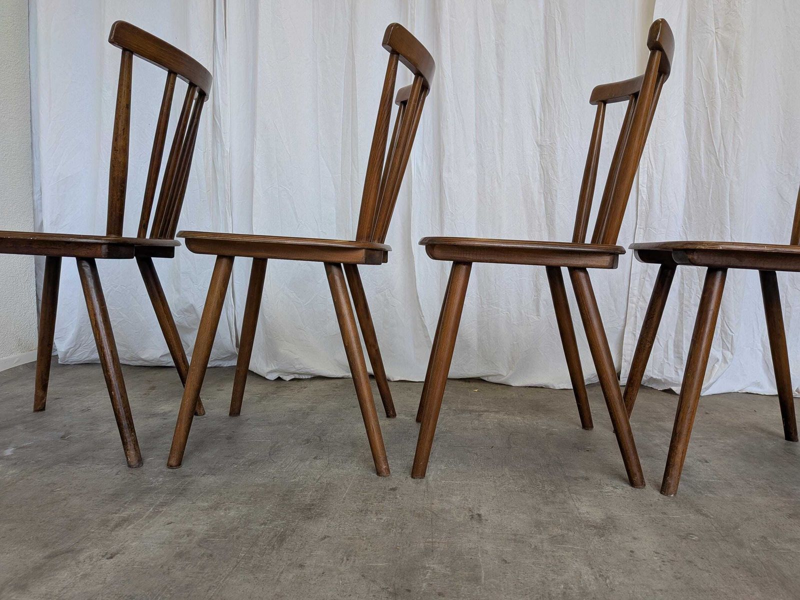 795.0 Set Of 4 Vintage Windsor Dining Chairs: Mid Century Brown Wooden / Stol Kamnik 1970s photo