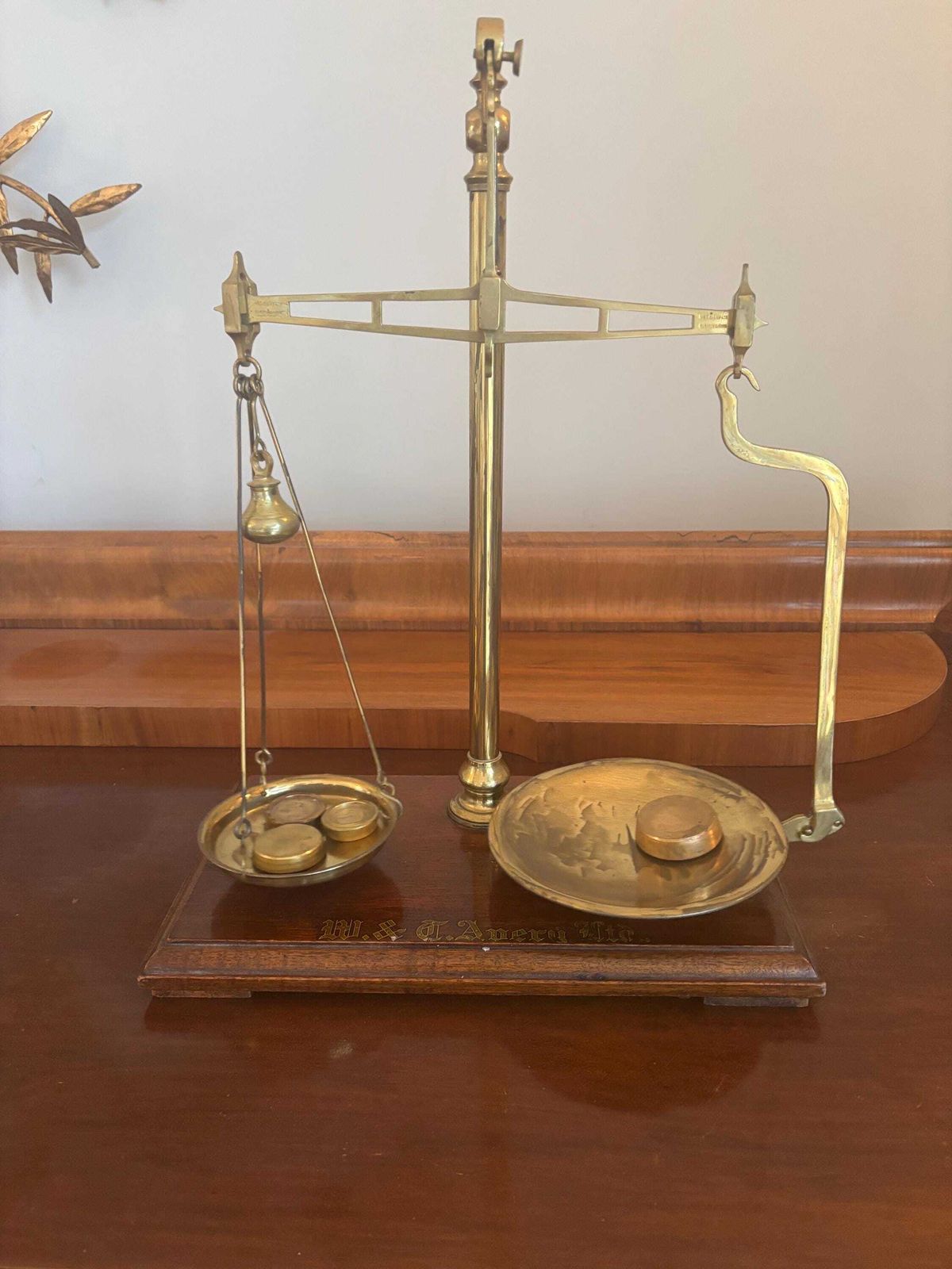 Victorian Brass Beam Scales By W T Avery Rectangular Mahogany Base W Weights photo for sale