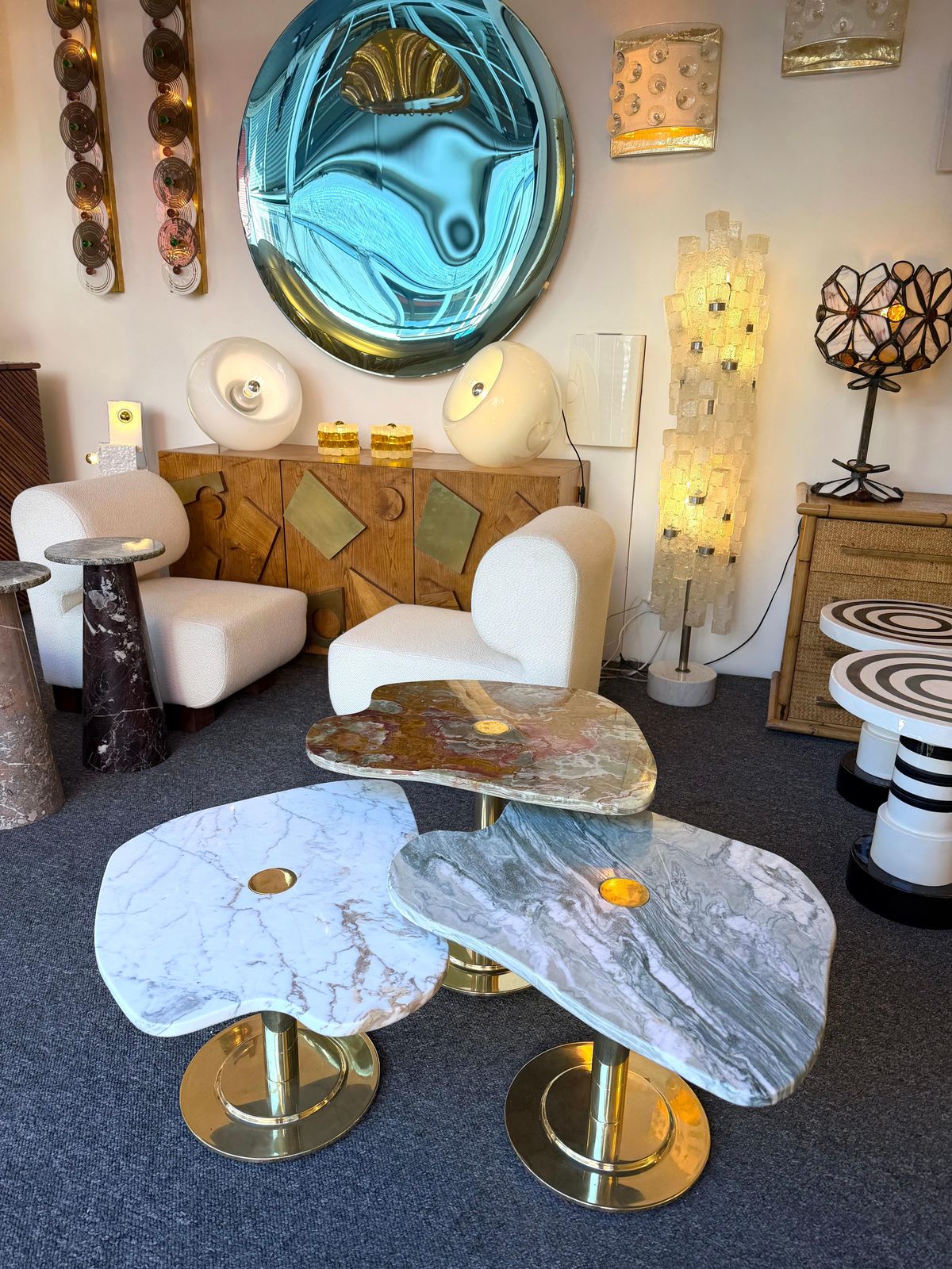 Contemporary Set Of 3 Brass And Marble Nesting Tables, Italy photo furniture