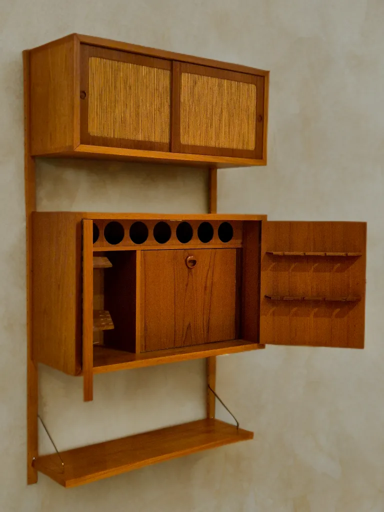 Wall Unit In Teak With Bar Cabinet, Scandinavian Mid Century 1960s photo furniture