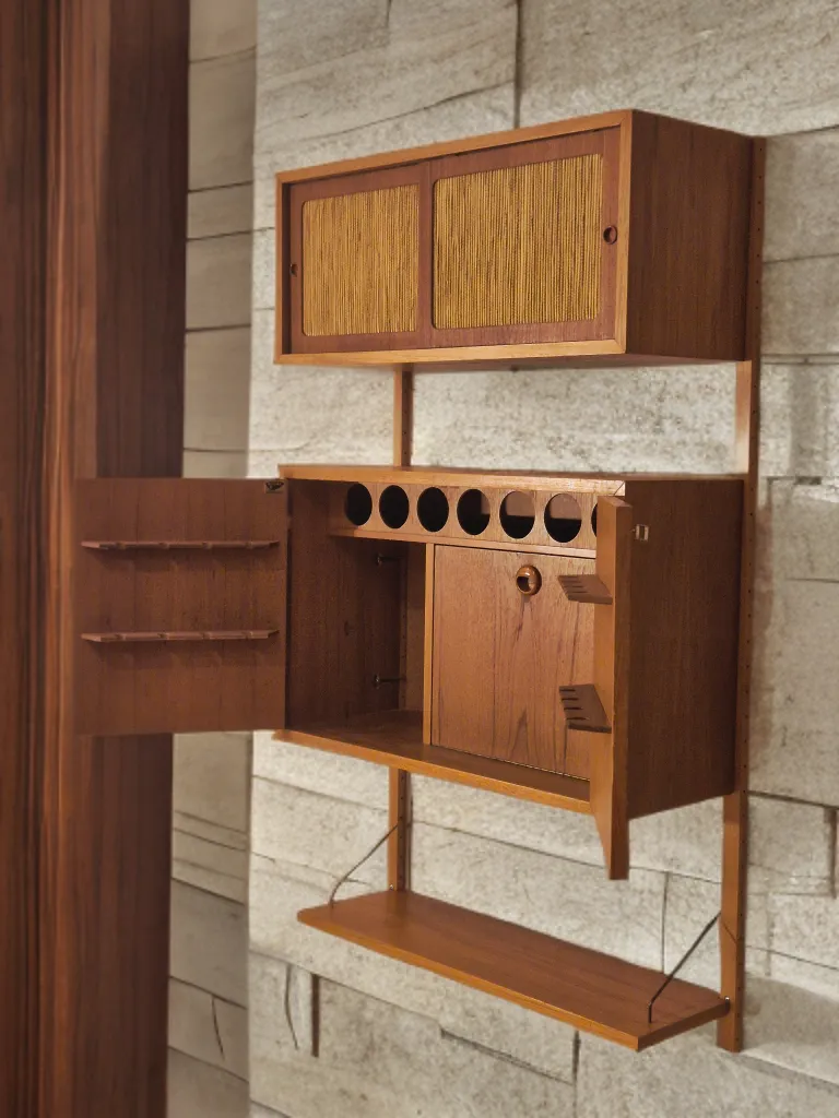 Wall Unit In Teak With Bar Cabinet, Scandinavian Mid Century 1960s photo Furniture