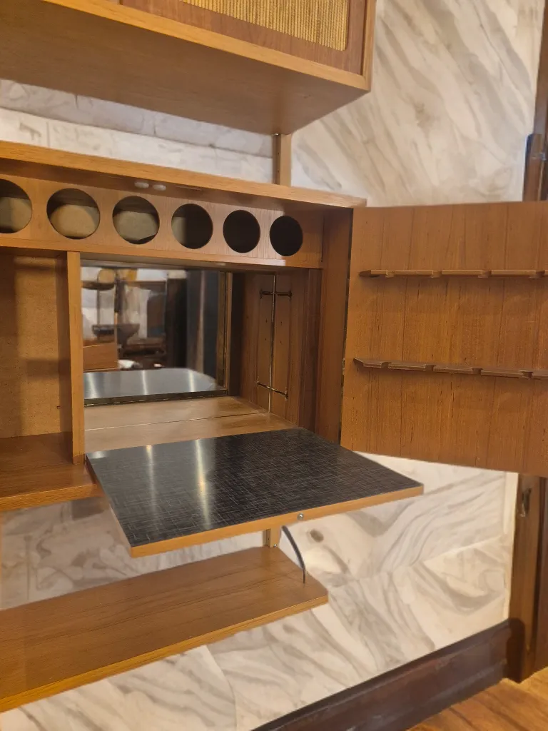 photo furniture Wall Unit In Teak With Bar Cabinet, Scandinavian Mid Century 1960s