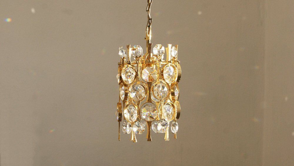 photo furniture Hollywood Regency Brass & Crystal Glass Ceiling Lamp By Christoph Palme For Palwa