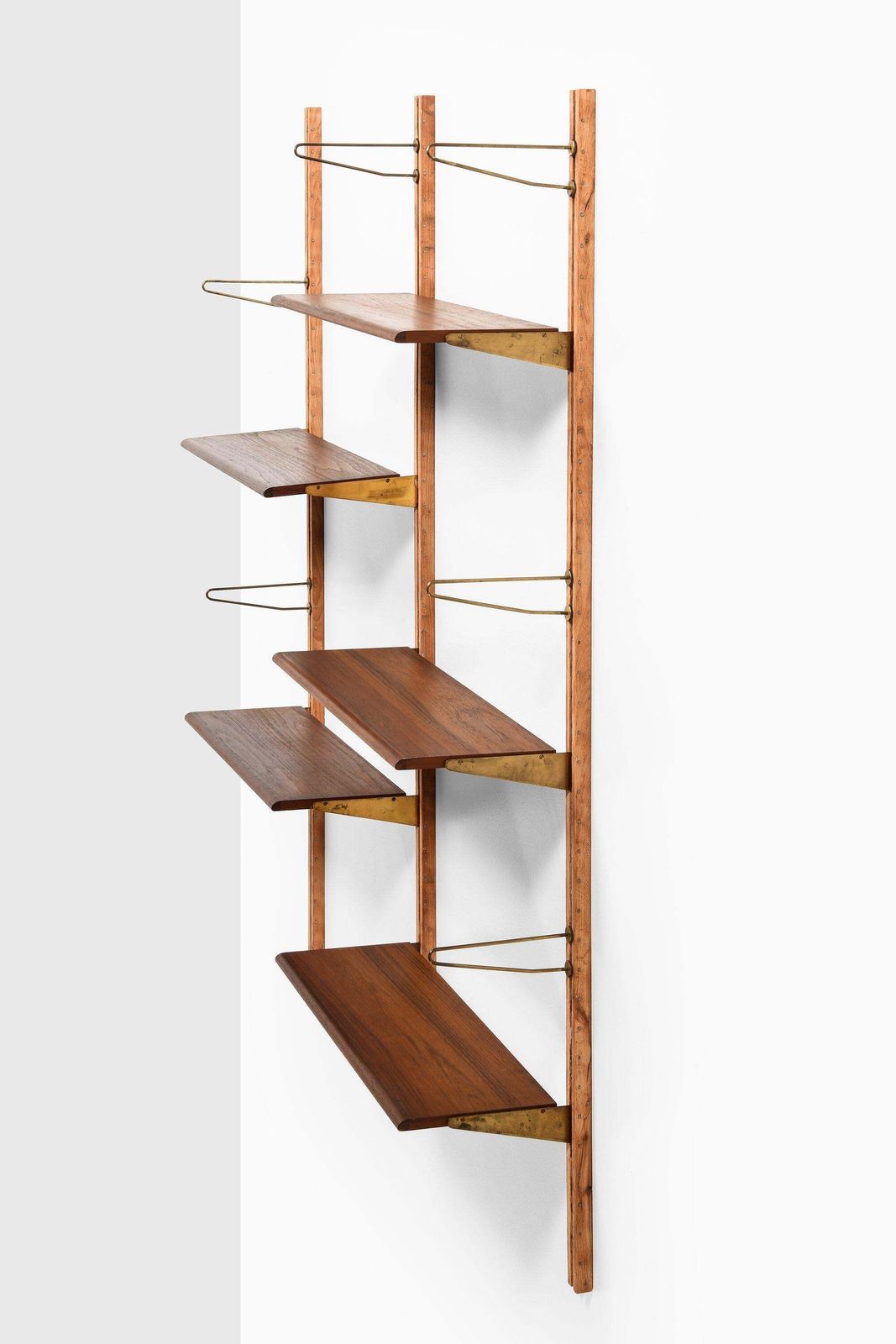 Wall Mounted Bookcase In Teak, Beech And Brass By Finn Juhl, 1956 photo for sale