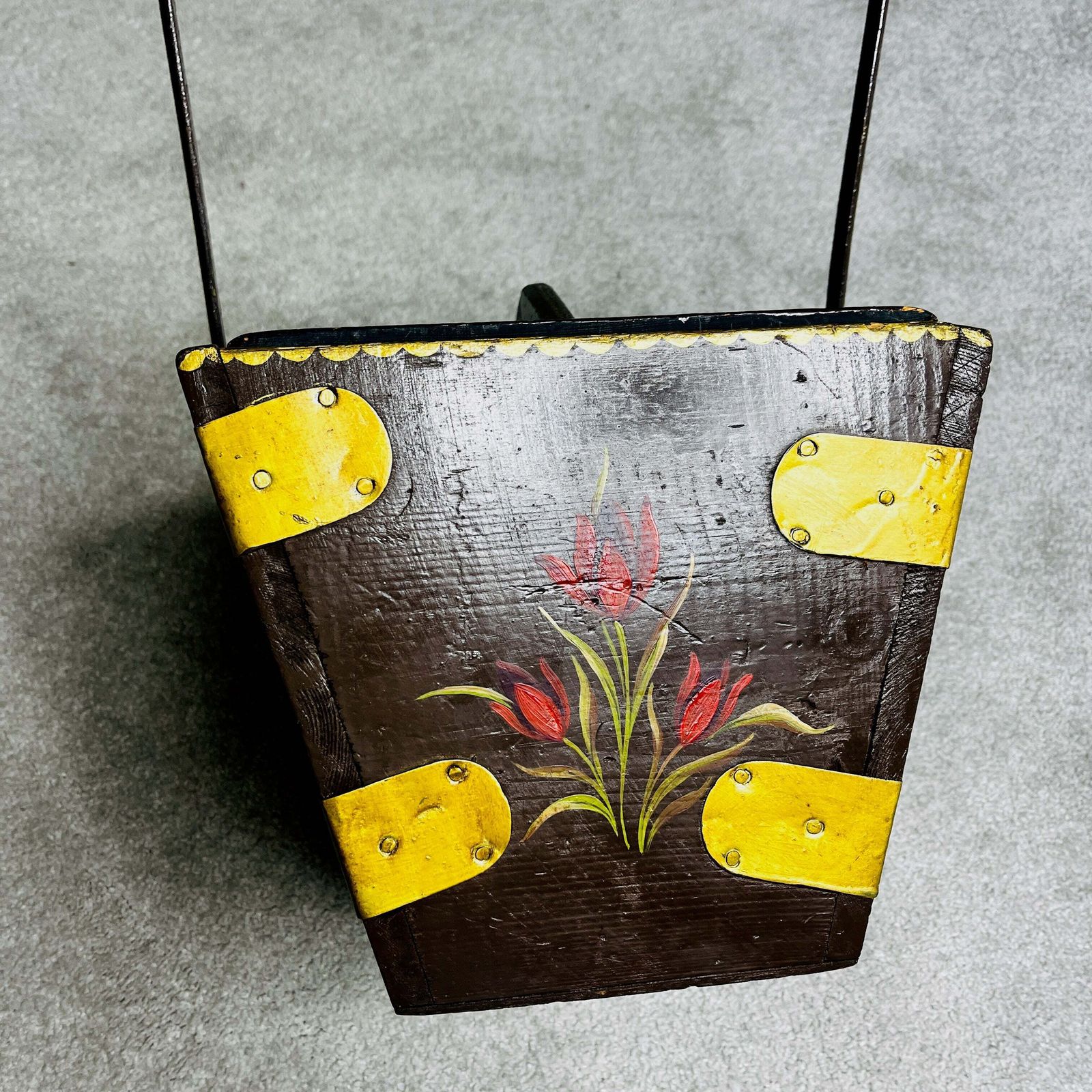 Vintage Folk Art Wooden Bucket photo Home Decor