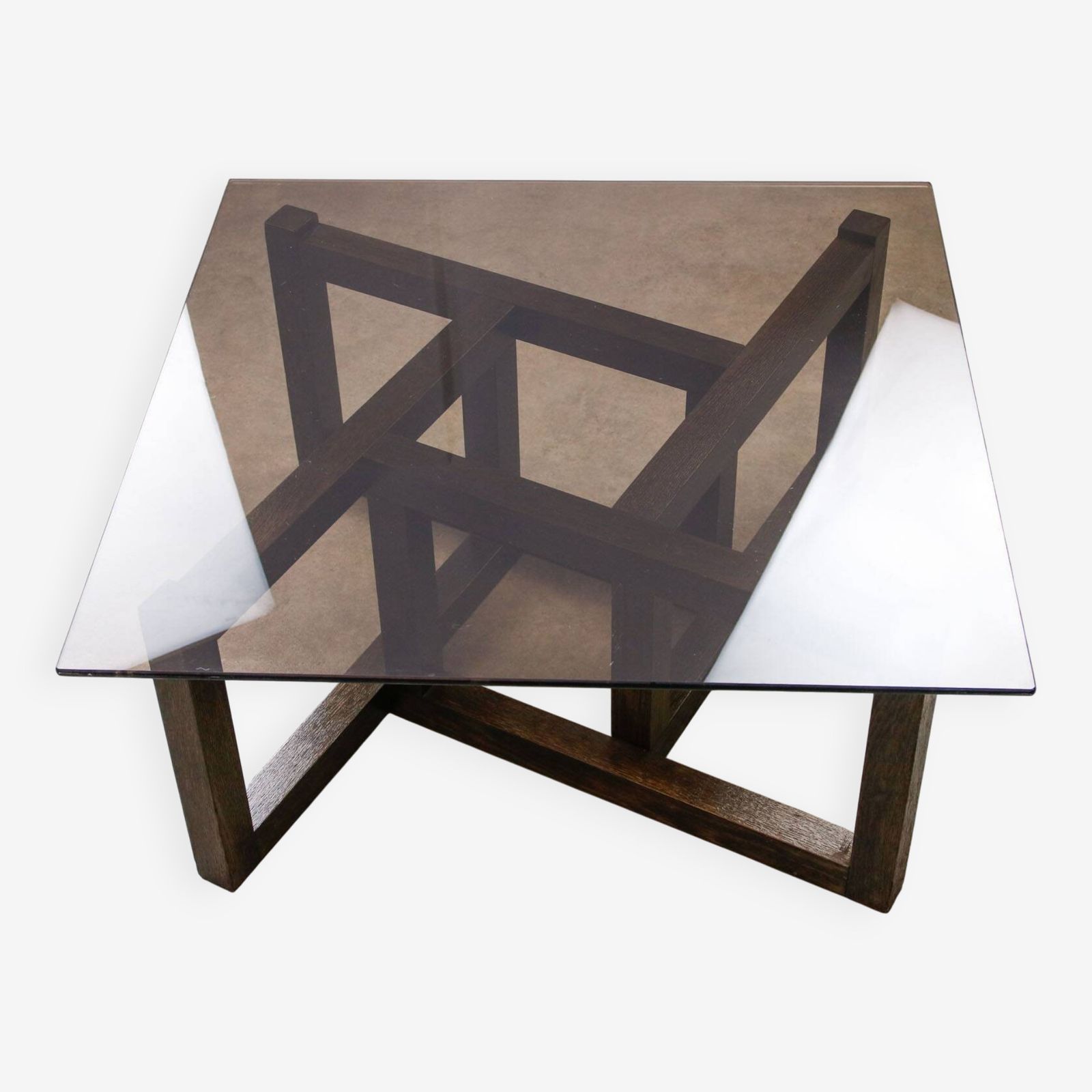 Italian Wooden & Smoked Glass Coffee Table, 60s