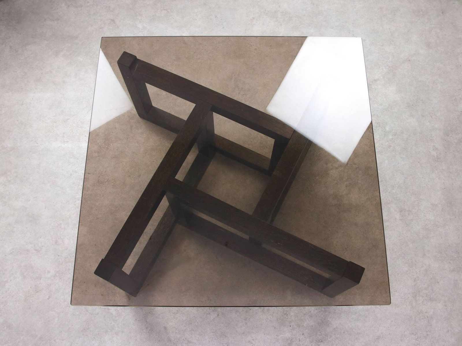 photo furniture Italian Wooden & Smoked Glass Coffee Table, 60s