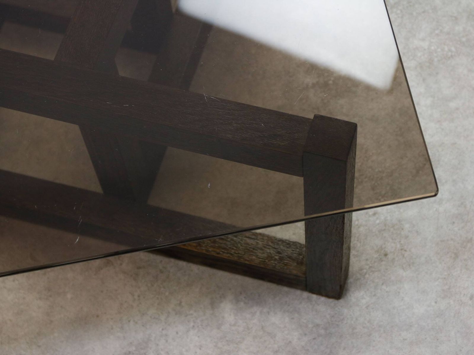 photo vintage Italian Wooden & Smoked Glass Coffee Table, 60s
