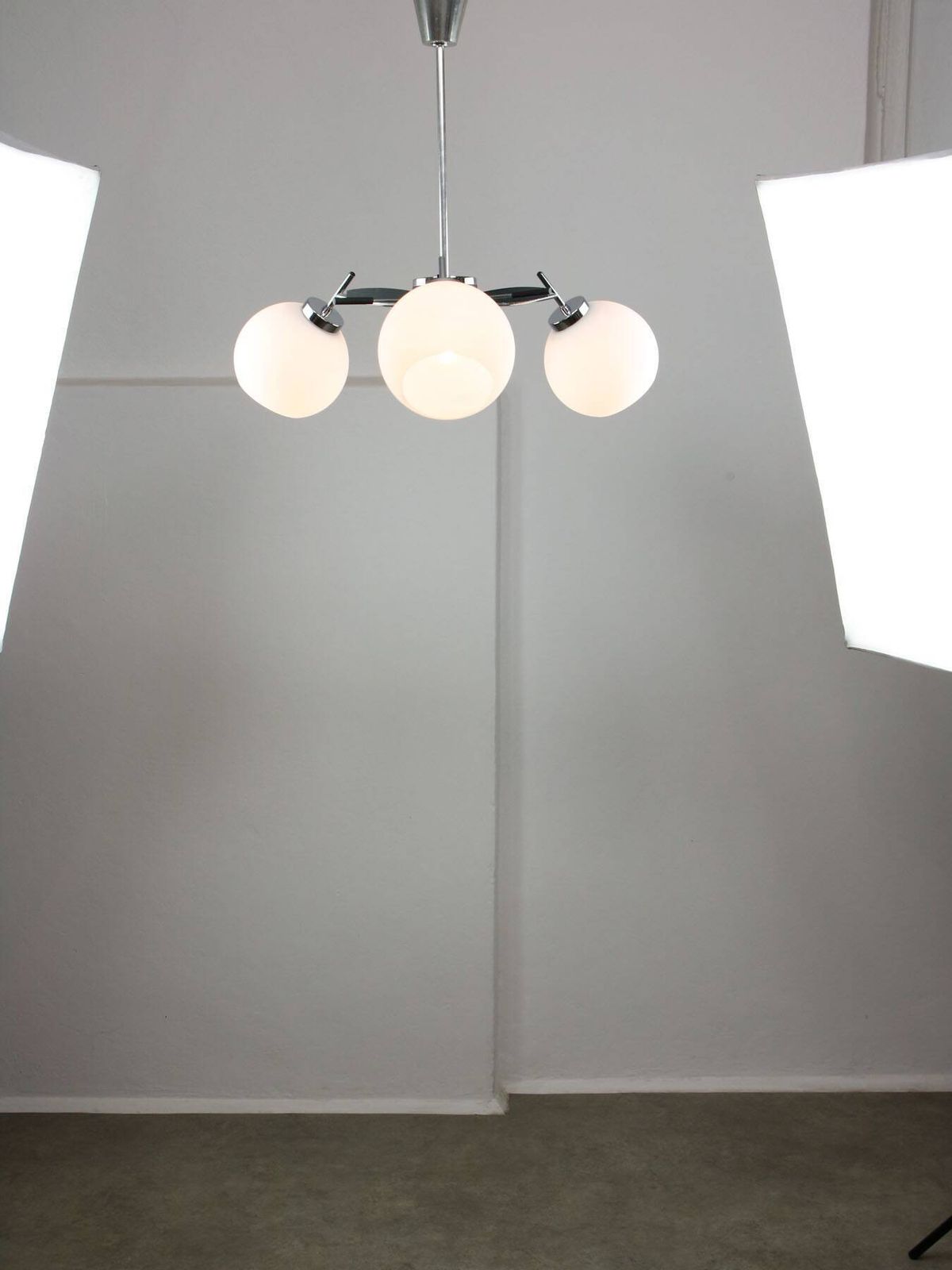 Space Age Italian Chrome And Opaline Chandelier, 1970s photo buy