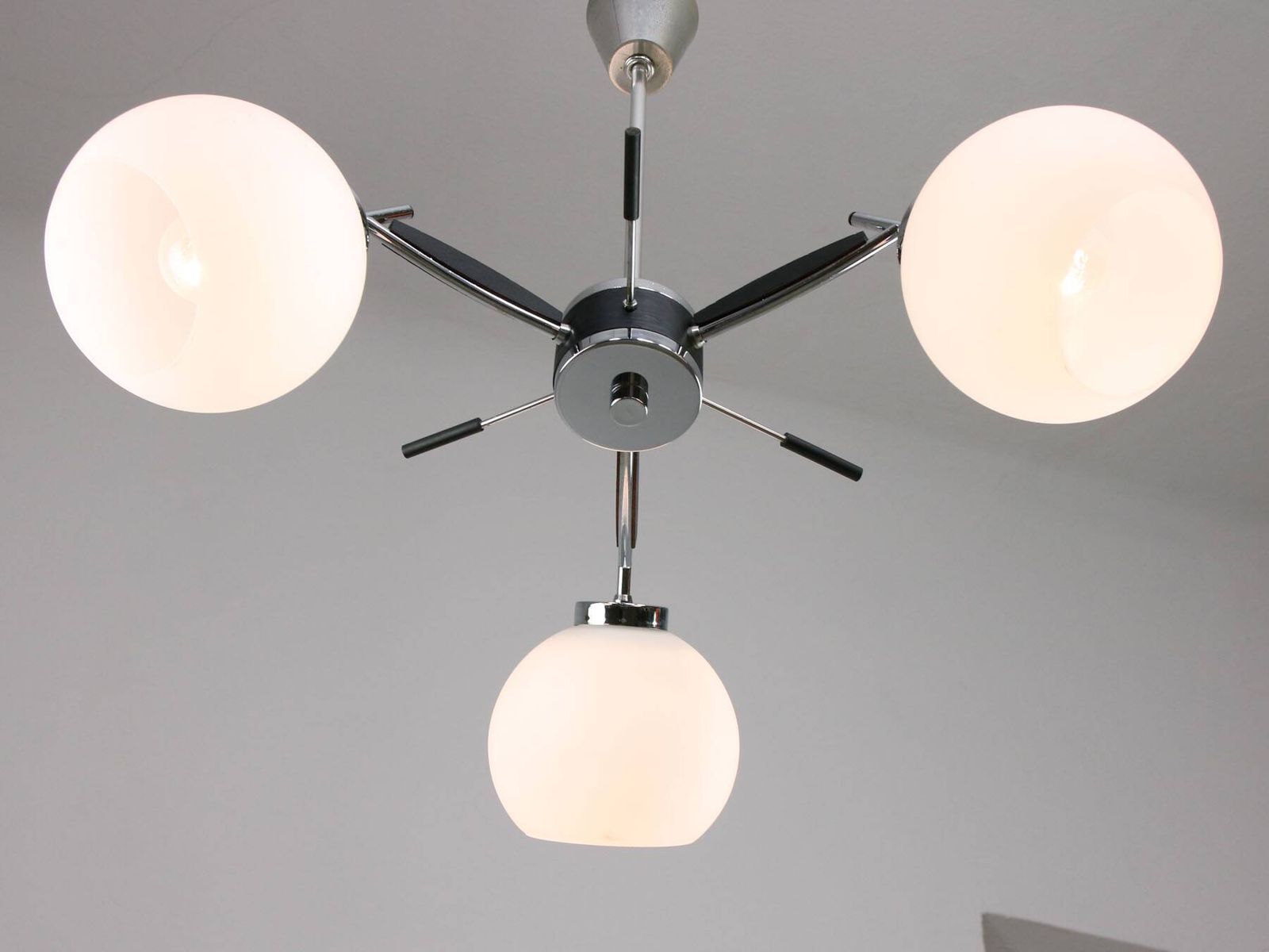 photo for sale Space Age Italian Chrome And Opaline Chandelier, 1970s
