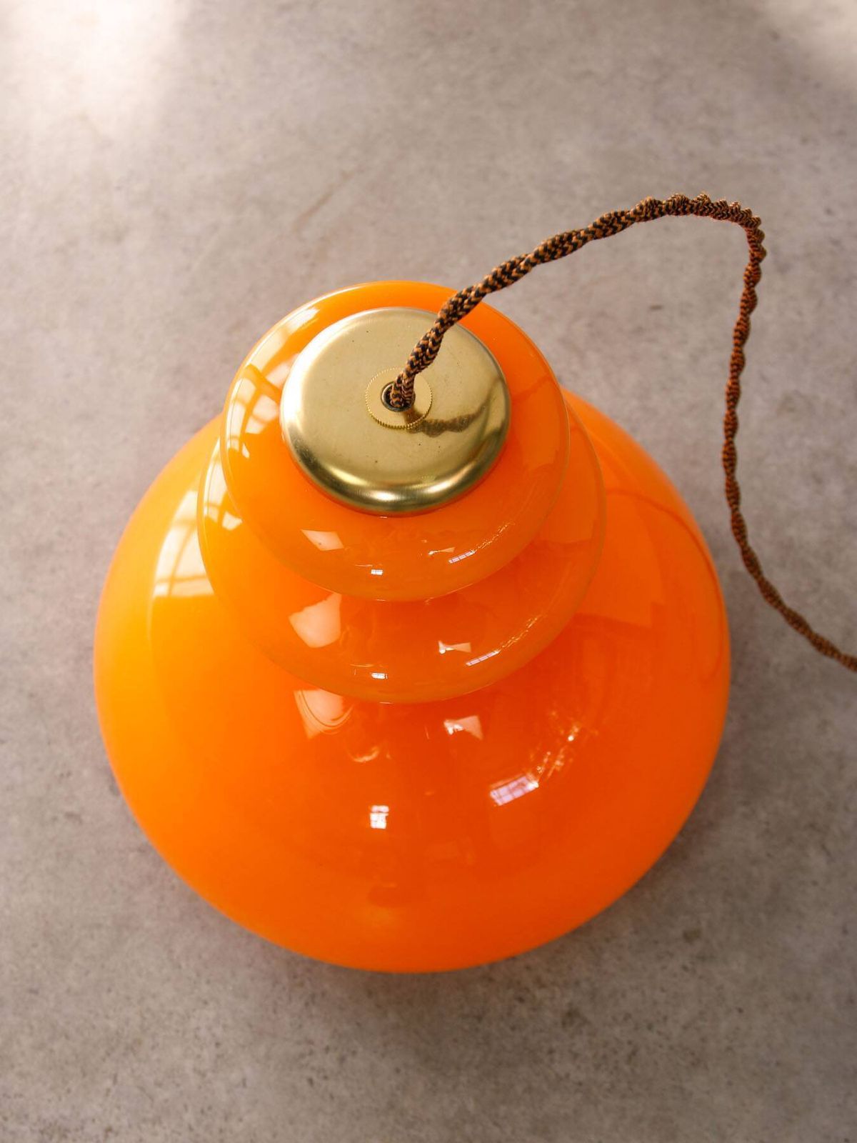 Mid Century Italian Orange Glass & Brass Pendant Lamp, 60s photo buy