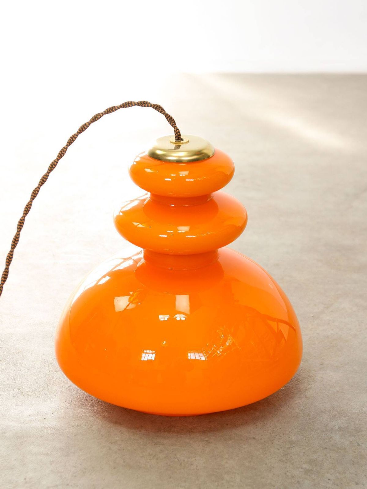 photo buy Mid Century Italian Orange Glass & Brass Pendant Lamp, 60s