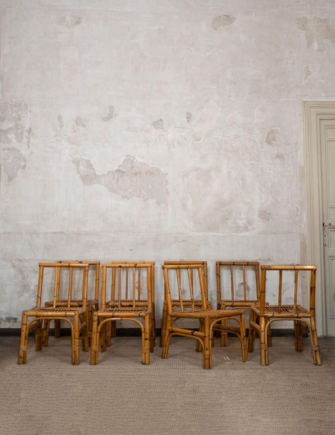 Set Of Eight Bamboo And Wicker Chairs – Italy, 1970s photo furniture
