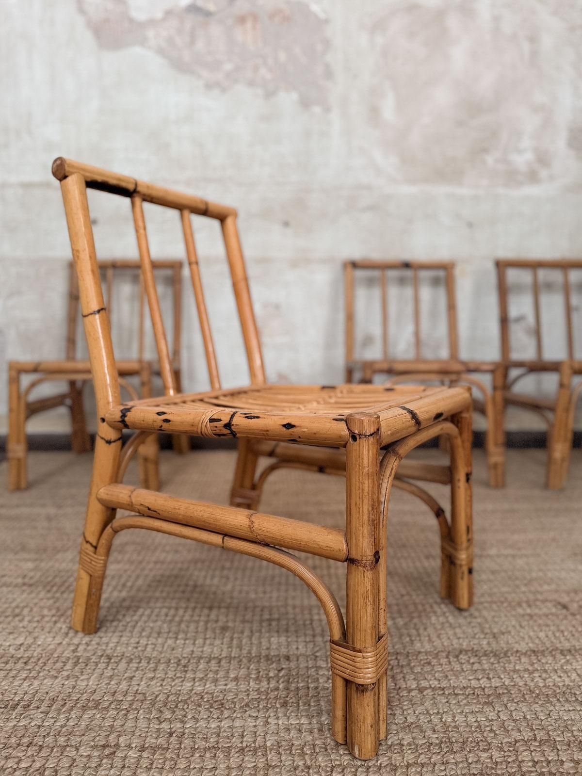Set Of Eight Bamboo And Wicker Chairs – Italy, 1970s photo for sale