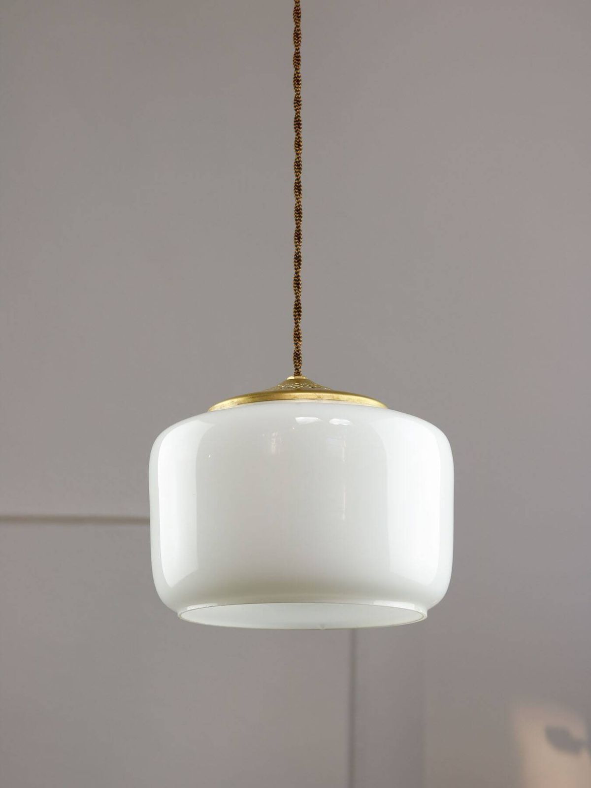 Mid Century Italian Opaline Glass & Brass Pendant Lamp, 60s photo furniture
