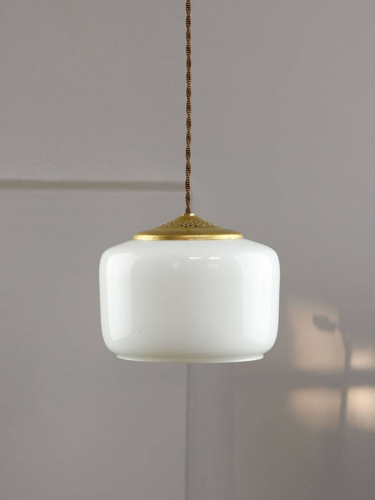 273.0 Mid Century Italian Opaline Glass & Brass Pendant Lamp, 60s photo