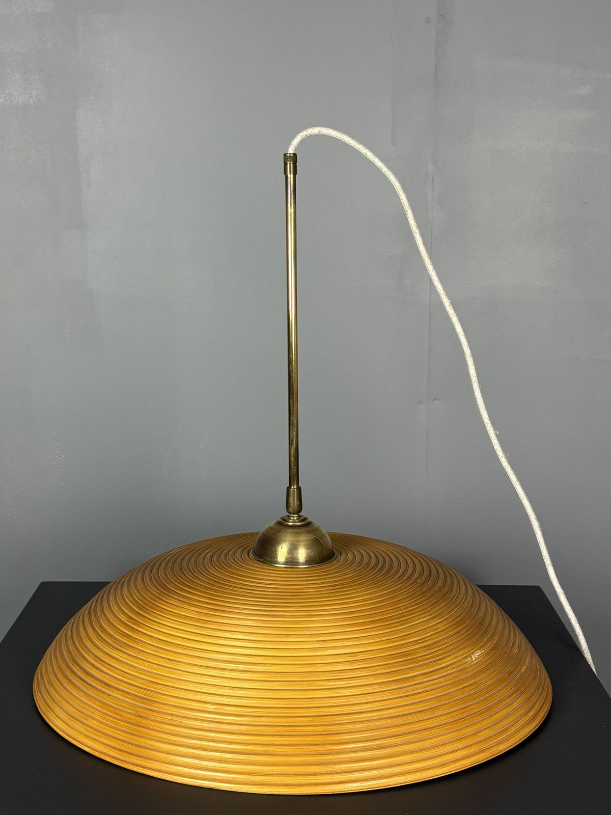 Lighting Set Of 3 Midcentury Rattan Bamboo Pencil Reed Hanging Pendants, Italy 1970s photo