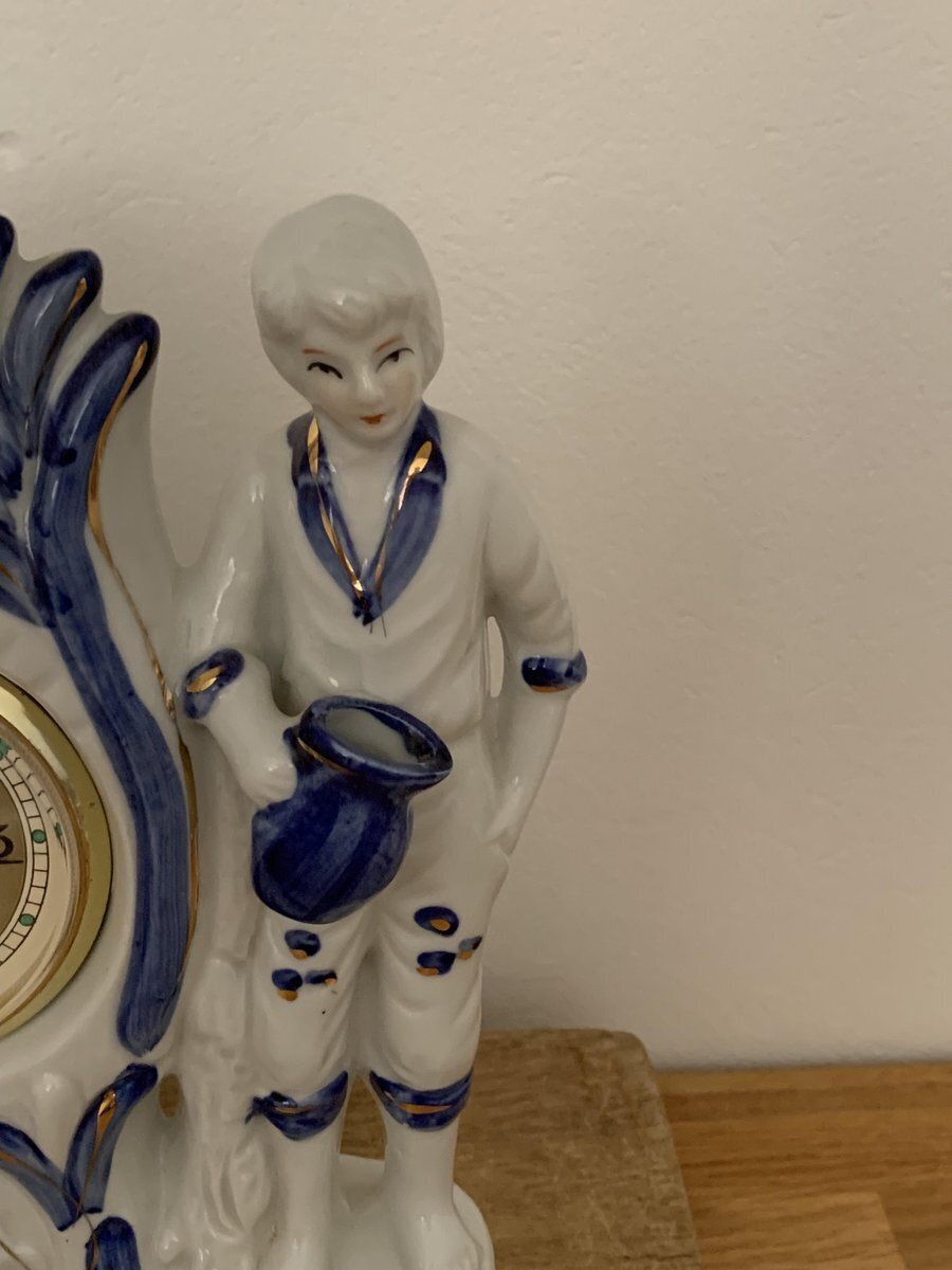 Vintage Porcelain Figure Quartz Fireplace Clock, 1940s photo vinterior