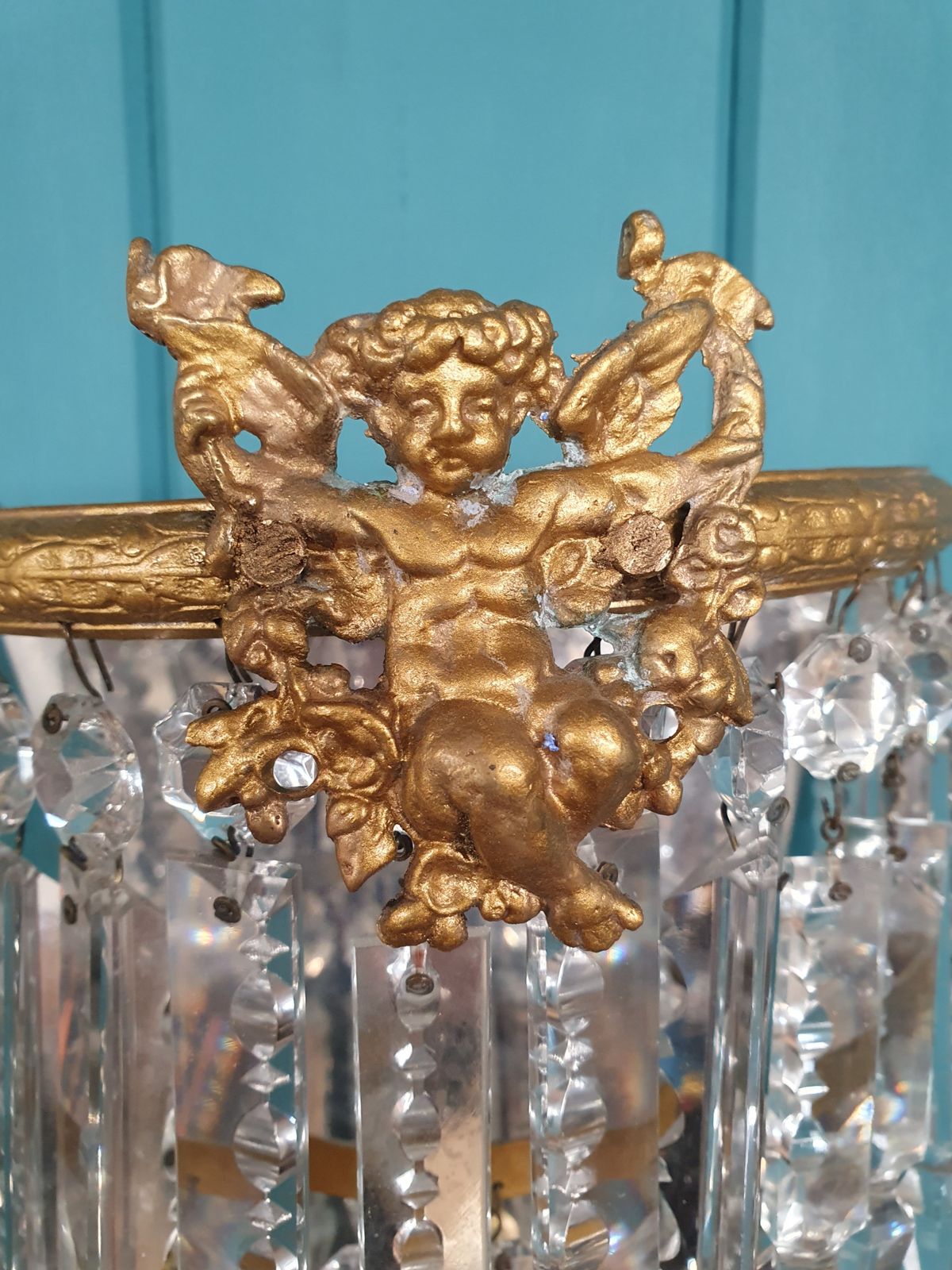 Early 20th Century Pair Of Lustre Wall Lights With Cherubs photo buy
