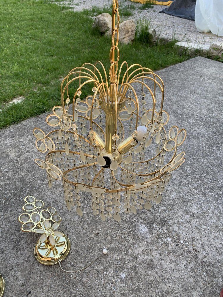 photo furniture Mid Century Italian Brass And Glass Chandelier, 1960s, Set Of 3