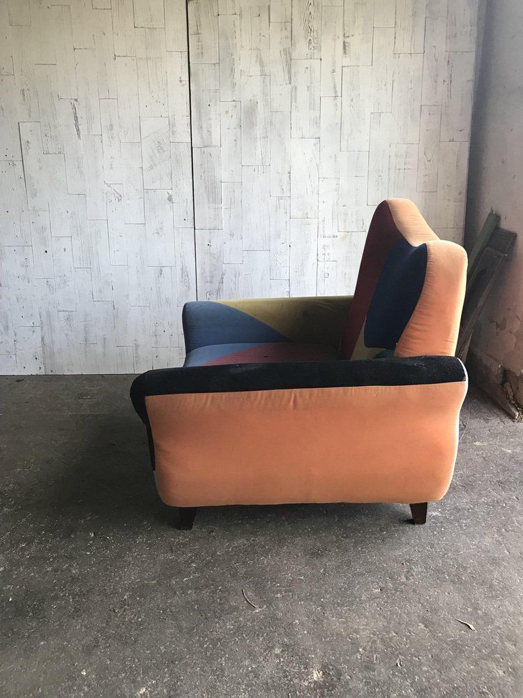 Set Of Mid Century Armchairs In Multicoloured Fabric With Black Painted Legs photo Furniture