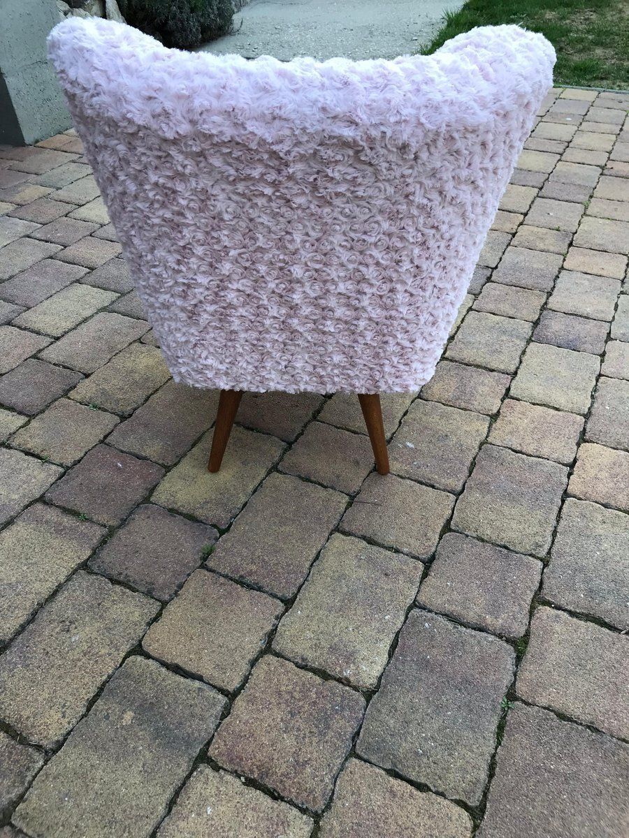 Vintage Pink Faux Fur Cocktail Chair, 1950s photo furniture
