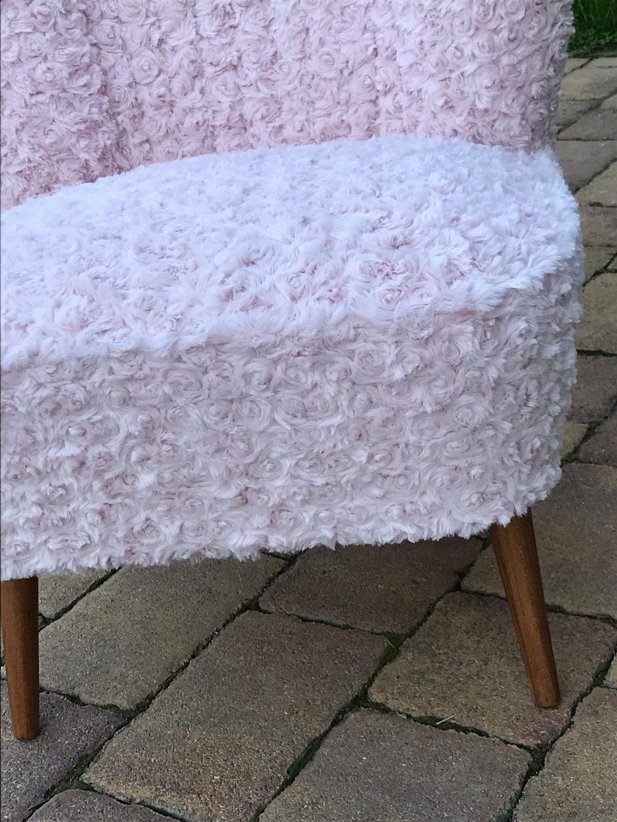 Vintage Pink Faux Fur Cocktail Chair, 1950s photo vinterior