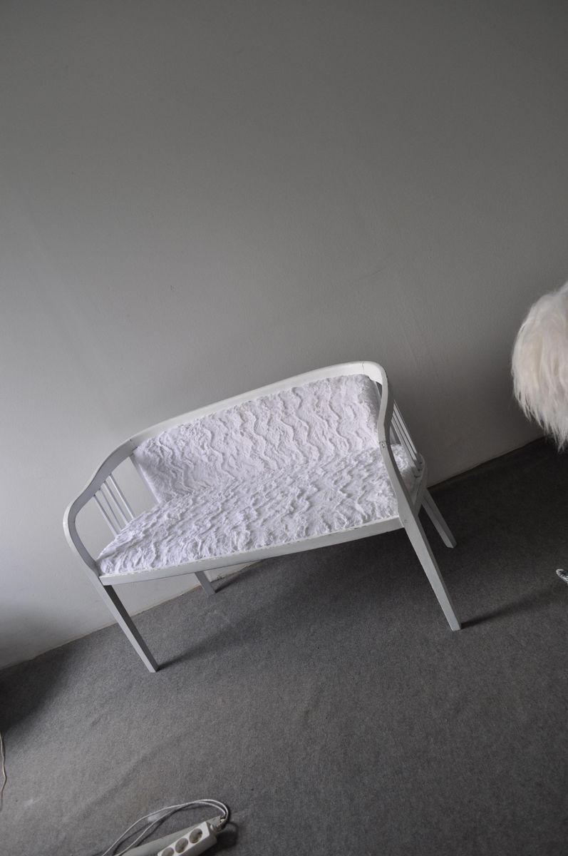 Art Nouveau Style White Painted & Upholstered Bench, 1940s photo furniture