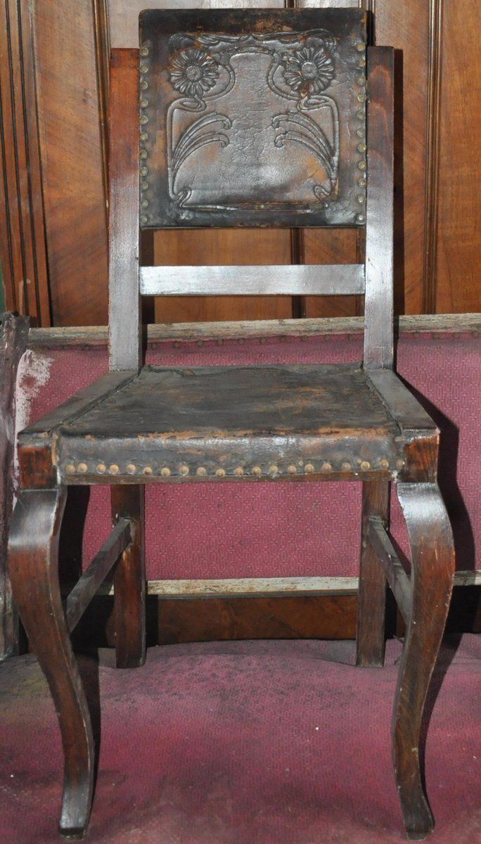 photo for sale Set Of Antique Embossed Leather Dining Chairs, 1900s