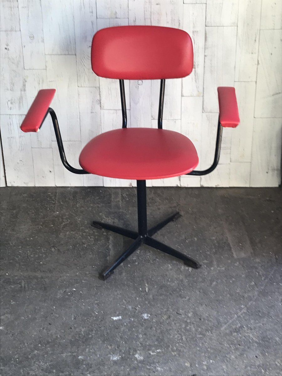 Set Of Red & Black Desk Chairs, 1960s photo vinterior