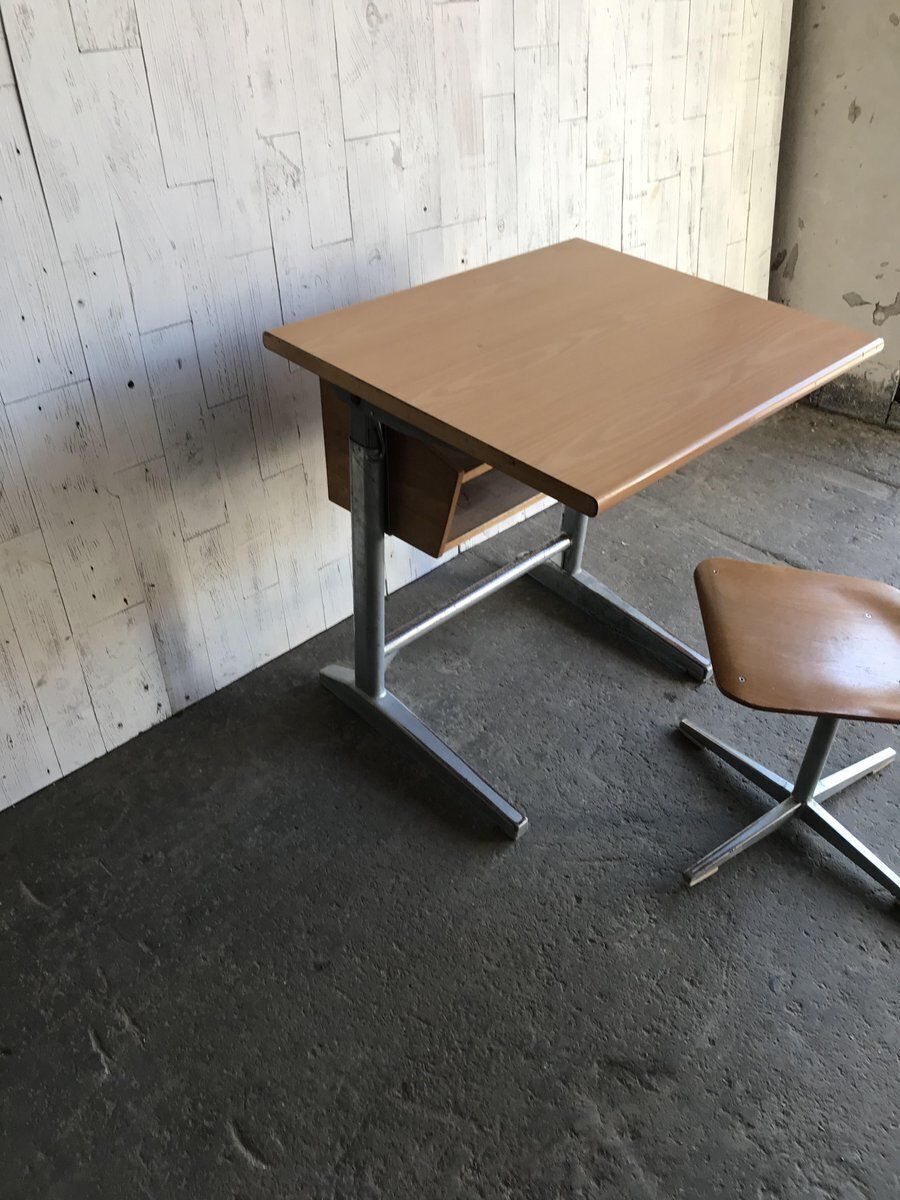 Swiss School Desk And Chair From Embru, 1960s, Set Of 2 photo vintage