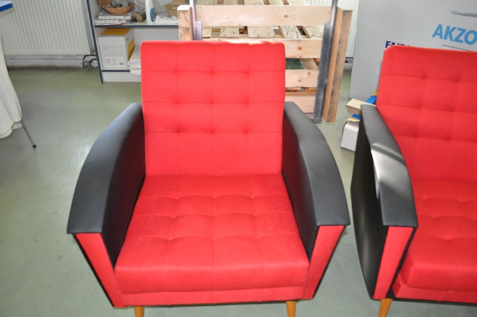 Set Of Vintage Red & Black Lounge Chairs, 1960s photo for sale