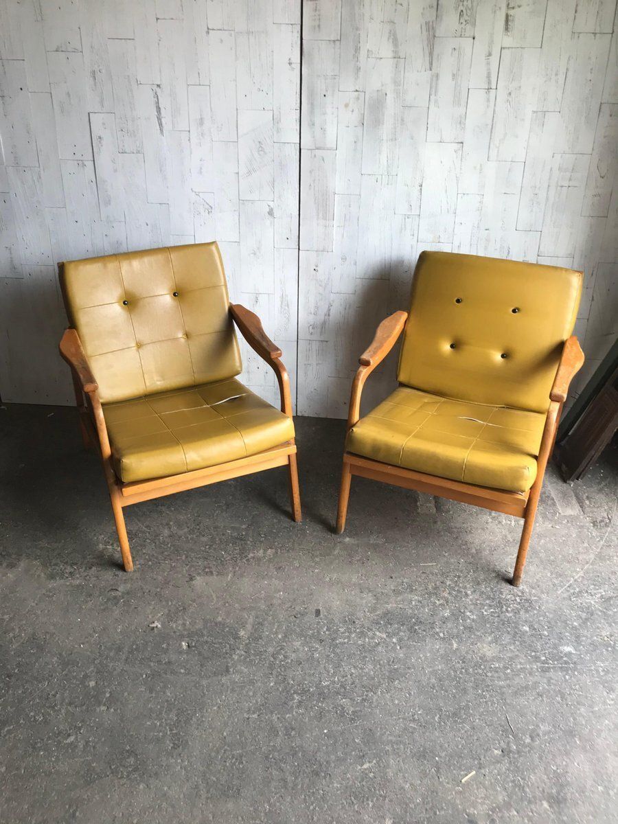 Set Of Mid Century Wooden Lounge Chairs, 1960s photo vinterior