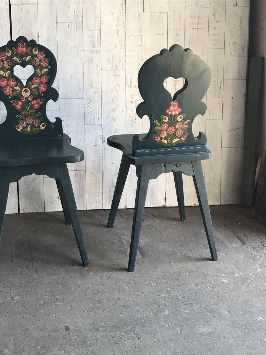 Vintage Hand Painted Wooden Side Chairs, 1920s, Set Of 3 photo 1407.0