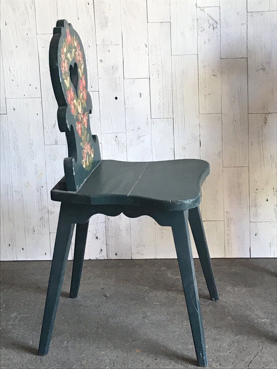 Vintage Hand Painted Wooden Side Chairs, 1920s, Set Of 3 photo vintage