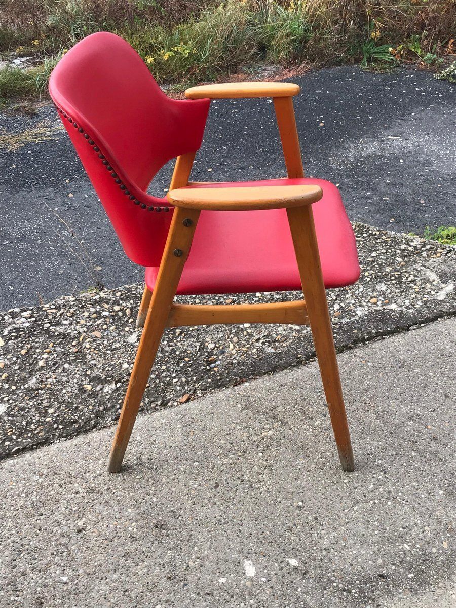 Hungarian Red Faux Leather Desk Chair, 1960s photo for sale