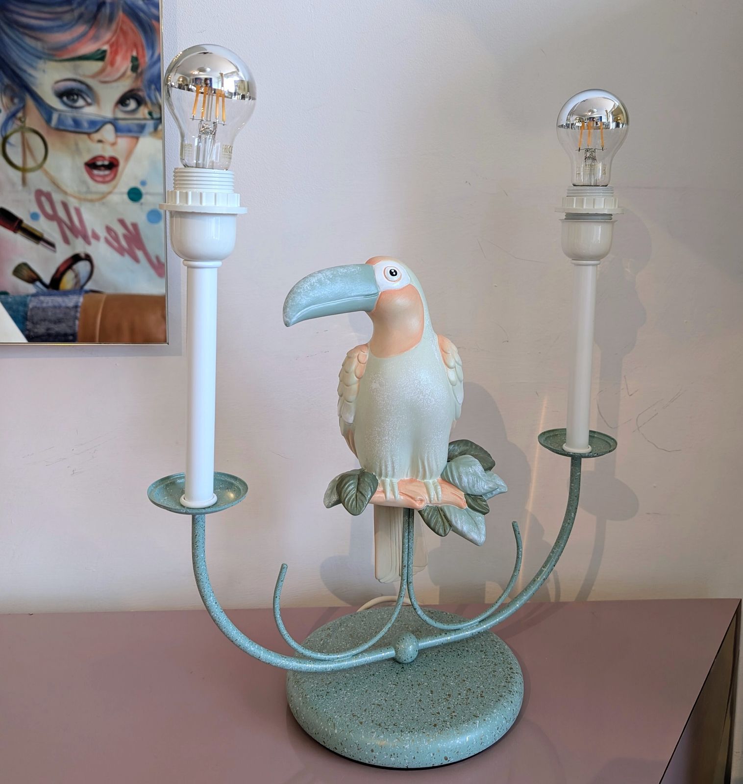 Vintage 1980s Ceramic Pastel Toucan Lamp, Unused Old Shop Stock  11 Available. Perfect For A Hotel