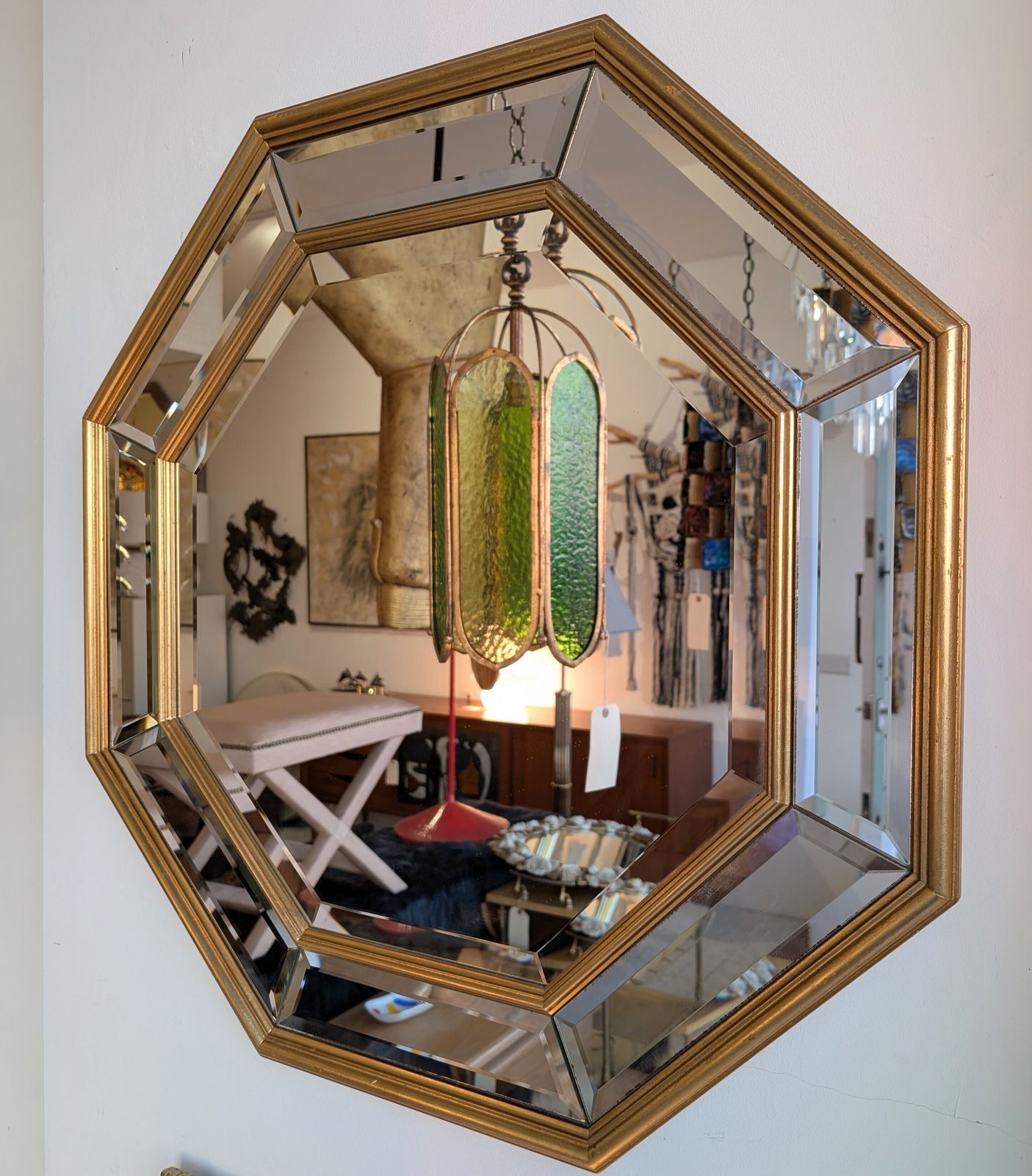 Vintage Midcentury Gold Octagonal Bevelled Mirror By Deknudt, Belgium, 1970s photo buy