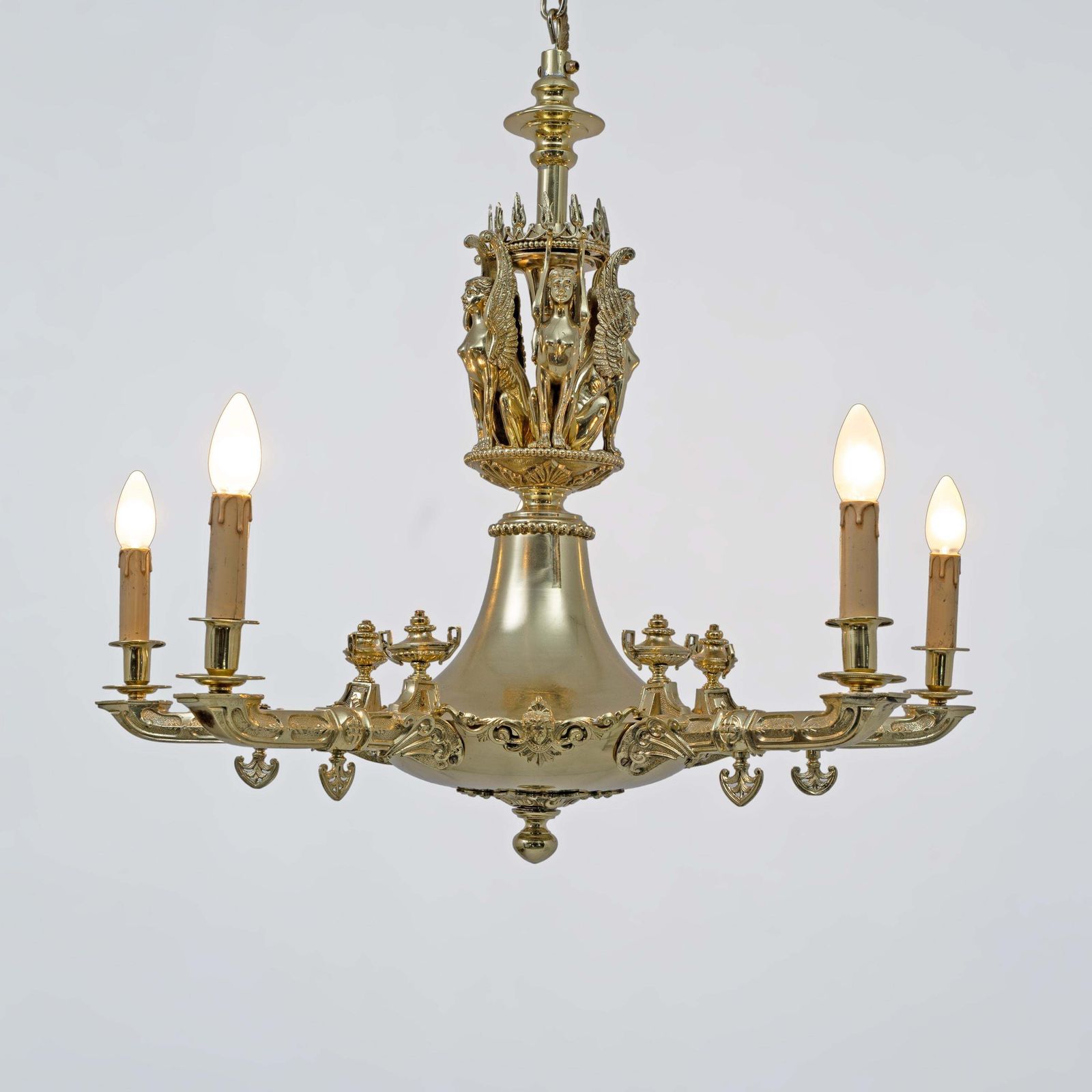 Empire Style Gilt Bronze Chandelier With Winged Figures – Italy, Early 19th photo Lighting