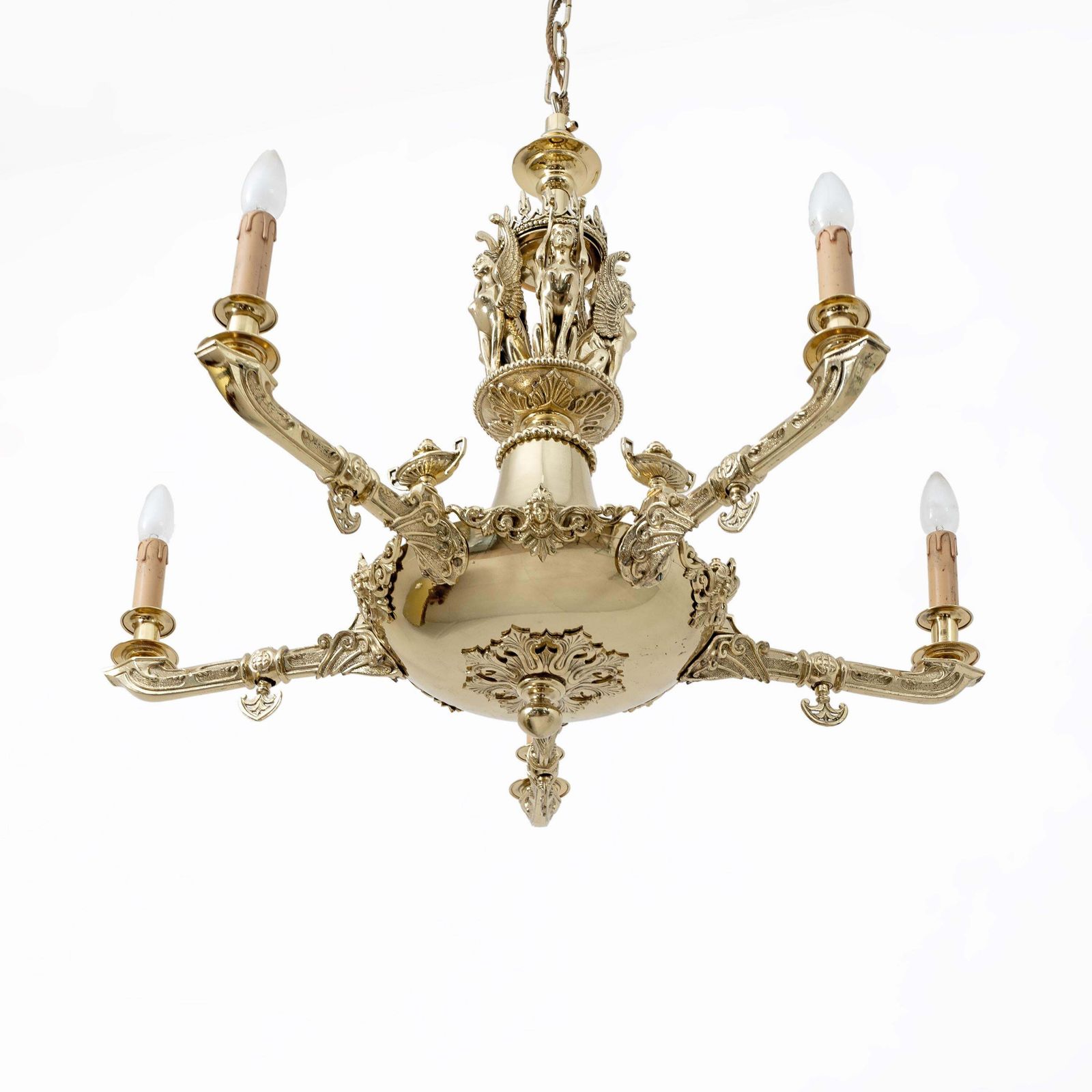 Empire Style Gilt Bronze Chandelier With Winged Figures – Italy, Early 19th photo 5684.0