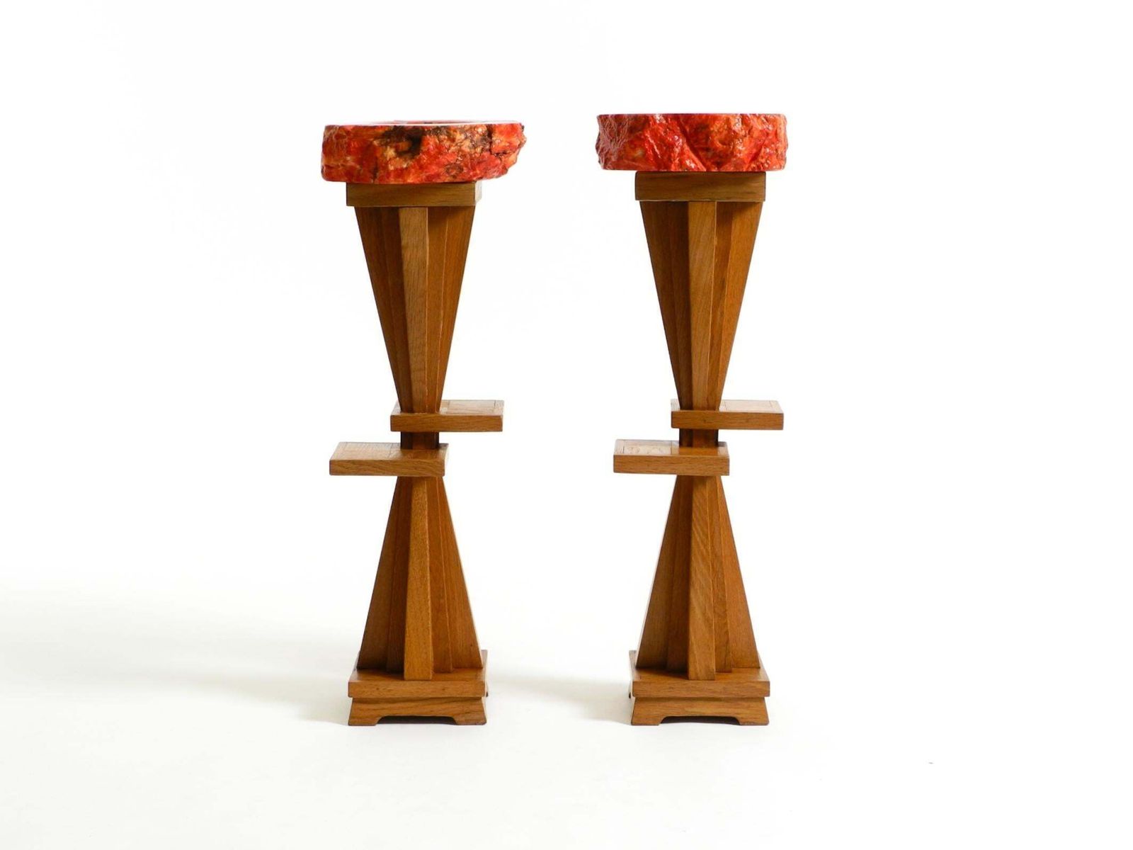 Two Unique Mid Century Standing Ashtrays Consisting Of Red Alabaster Cup photo furniture